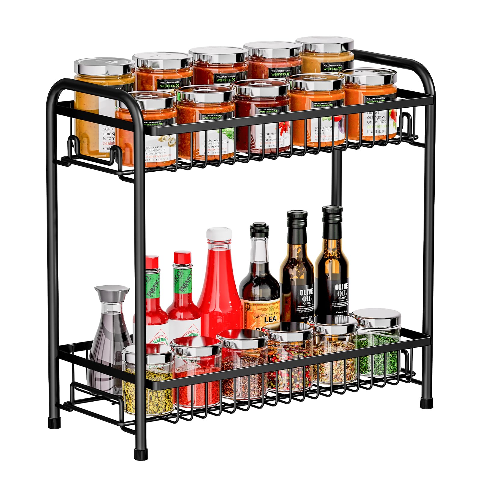 AURIKAR Spice Rack for Countertop, 2Tier Standing Sturdy Metal Seasoning Organizer Holder, Space Saving Spice Shlef for Kitchen