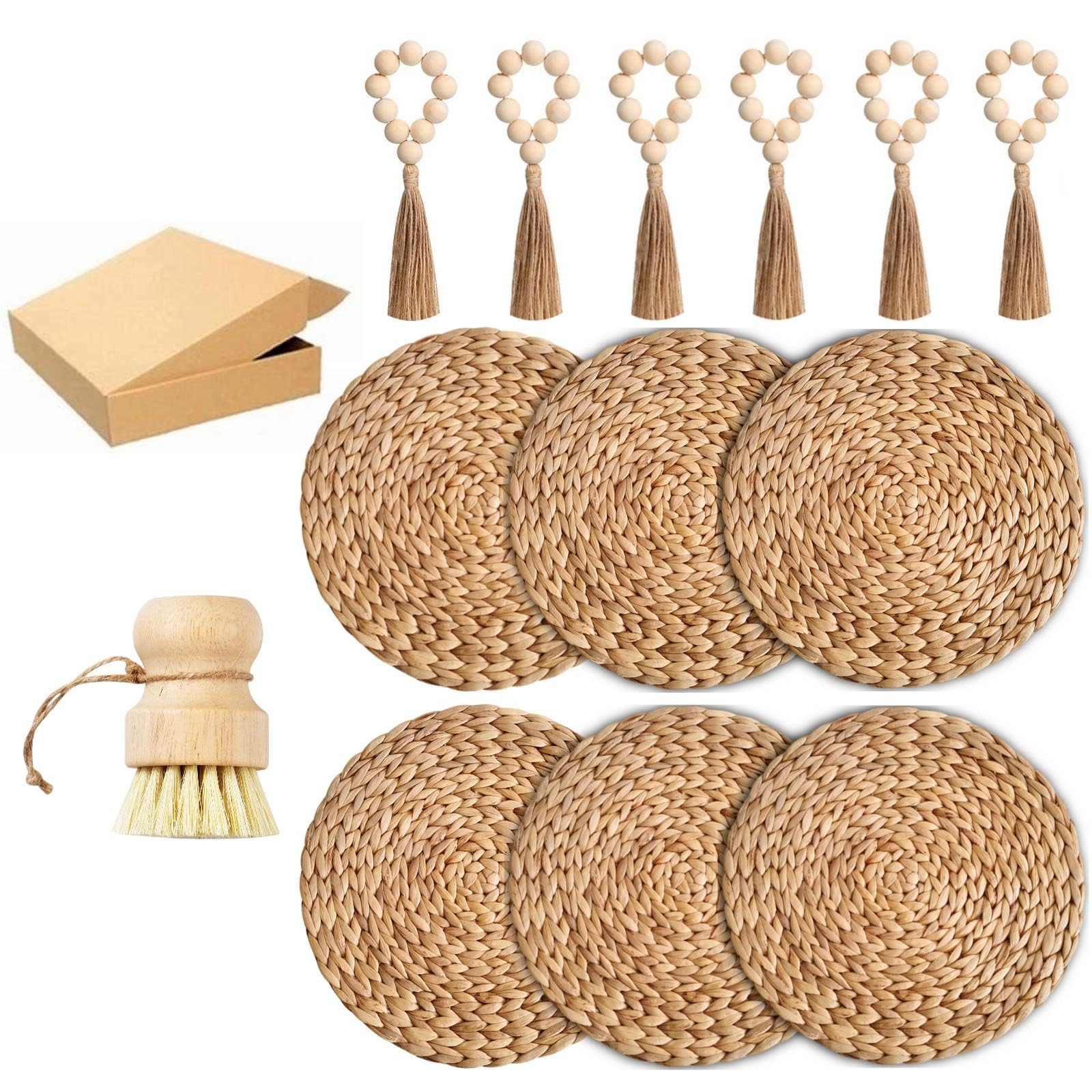 Woven Seagrass Placemats Set Of 6, 13'' Boho Round Woven Natural Placemats, Wicker Placemats, Rattan Placemats, Braided Plate Ch