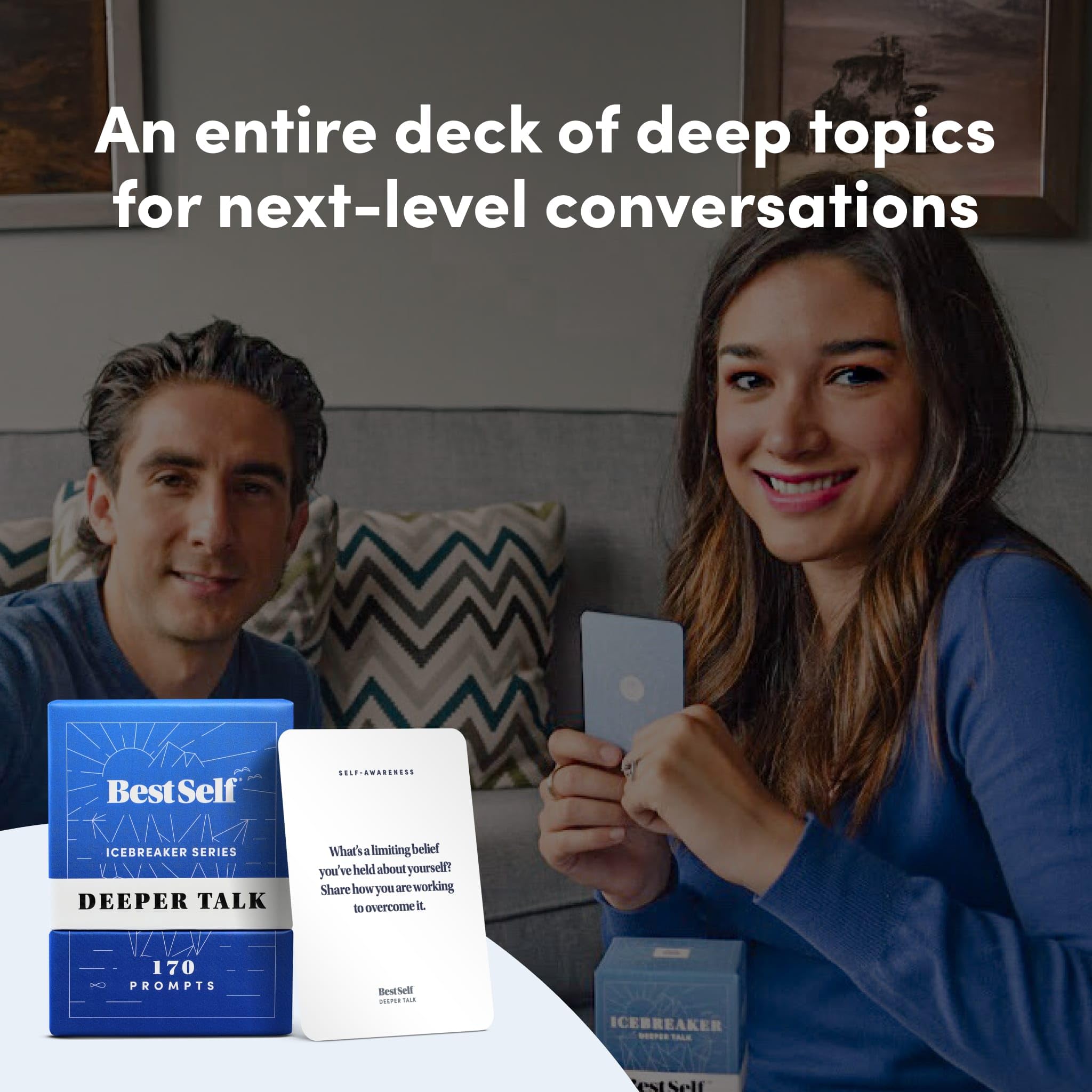 BestSelf Icebreaker Deeper Talk Deck - Conversation Starter Card Pack to Deepen Friendships with 150 Prompts
