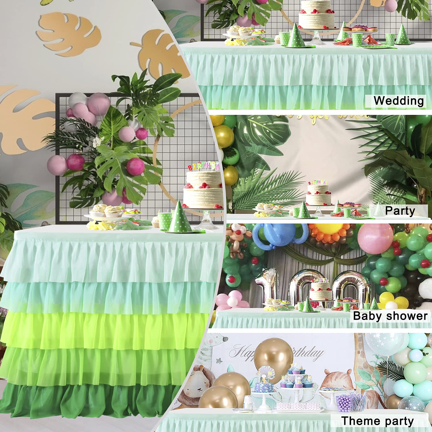 Hawaiian Green Table Skirts Ruffled Tutu Tablecloth For St. Patrick 'S Day Luau Hawaiian Tropical Beach Party Island Theme Decor