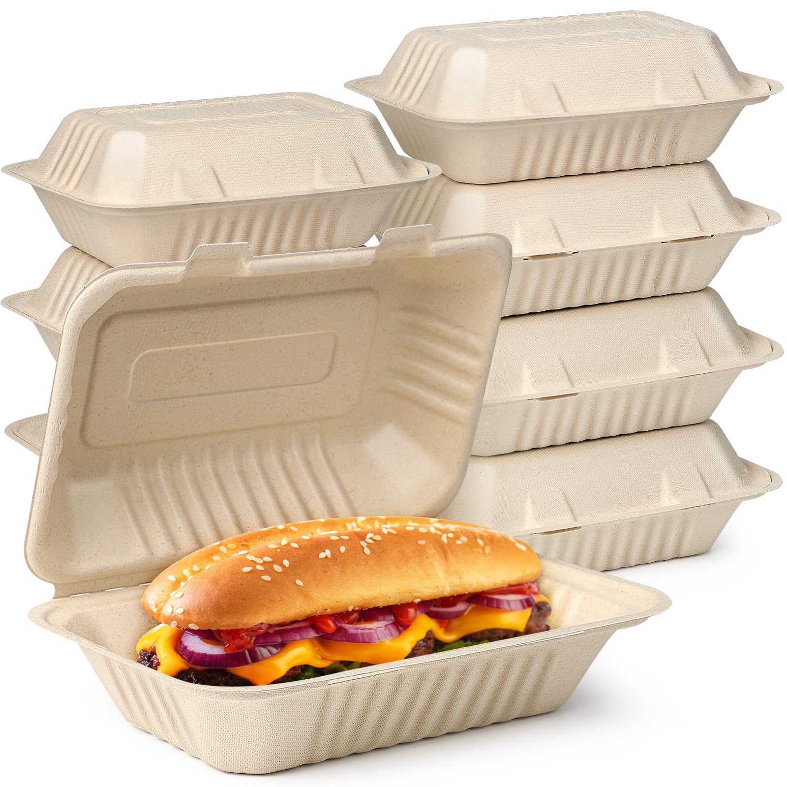 greensight 9 x 6 Clamshell Take Out Food Containers, 75 Pack Disposable To Go Containers, Compostable To Go Boxes, Biodegradable