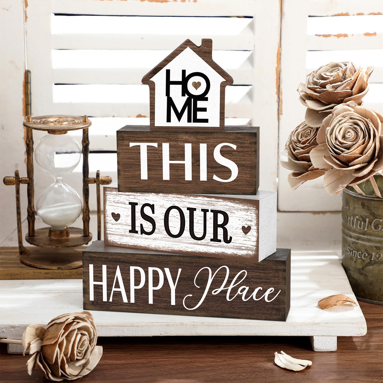 Cinnvoice Farmhouse Wooden Tabletop Decor Rustic Theres No Place Like Home Table Centerpiece Home Wood Blocks Sign Gifts Farmho