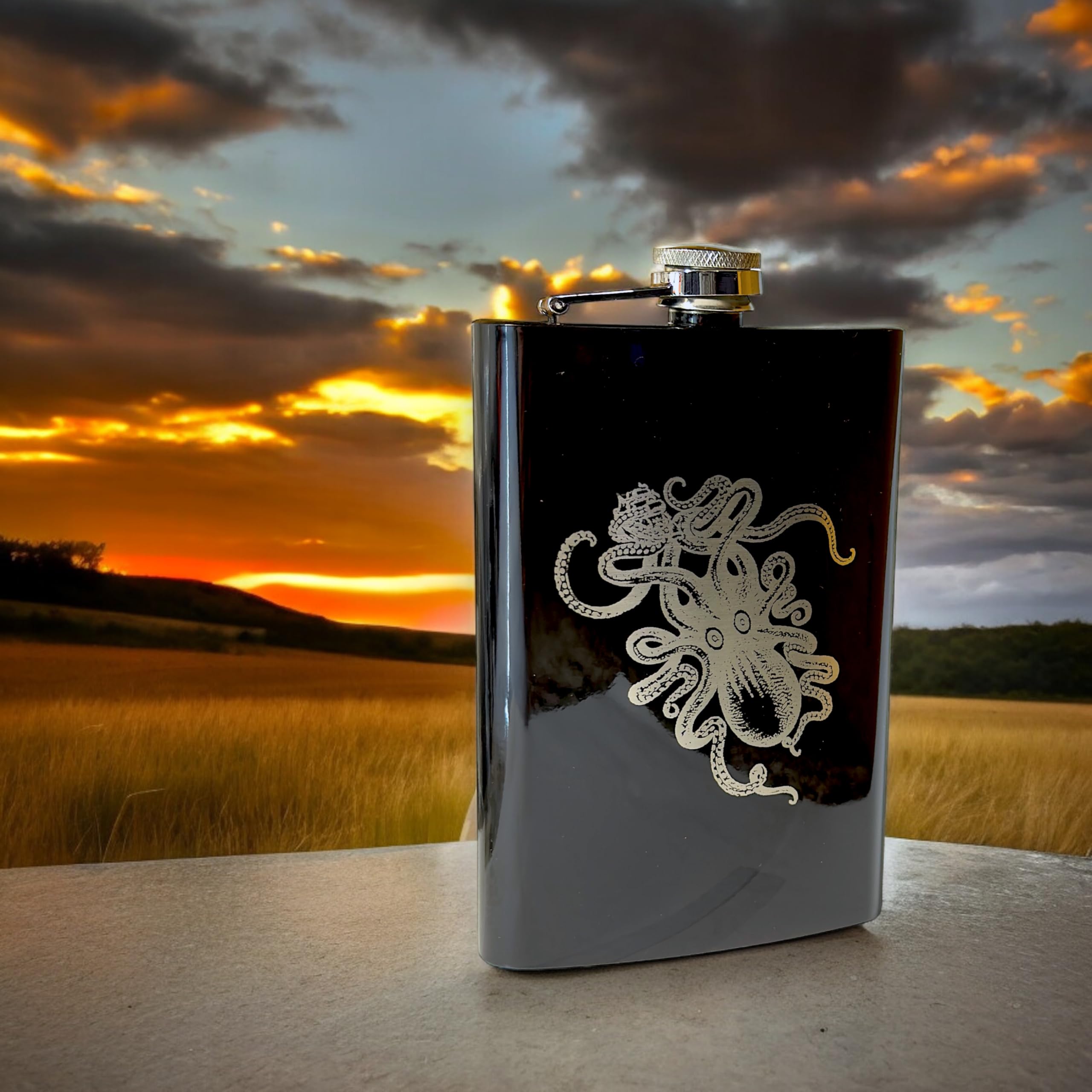 8Oz Black Kraken Flask