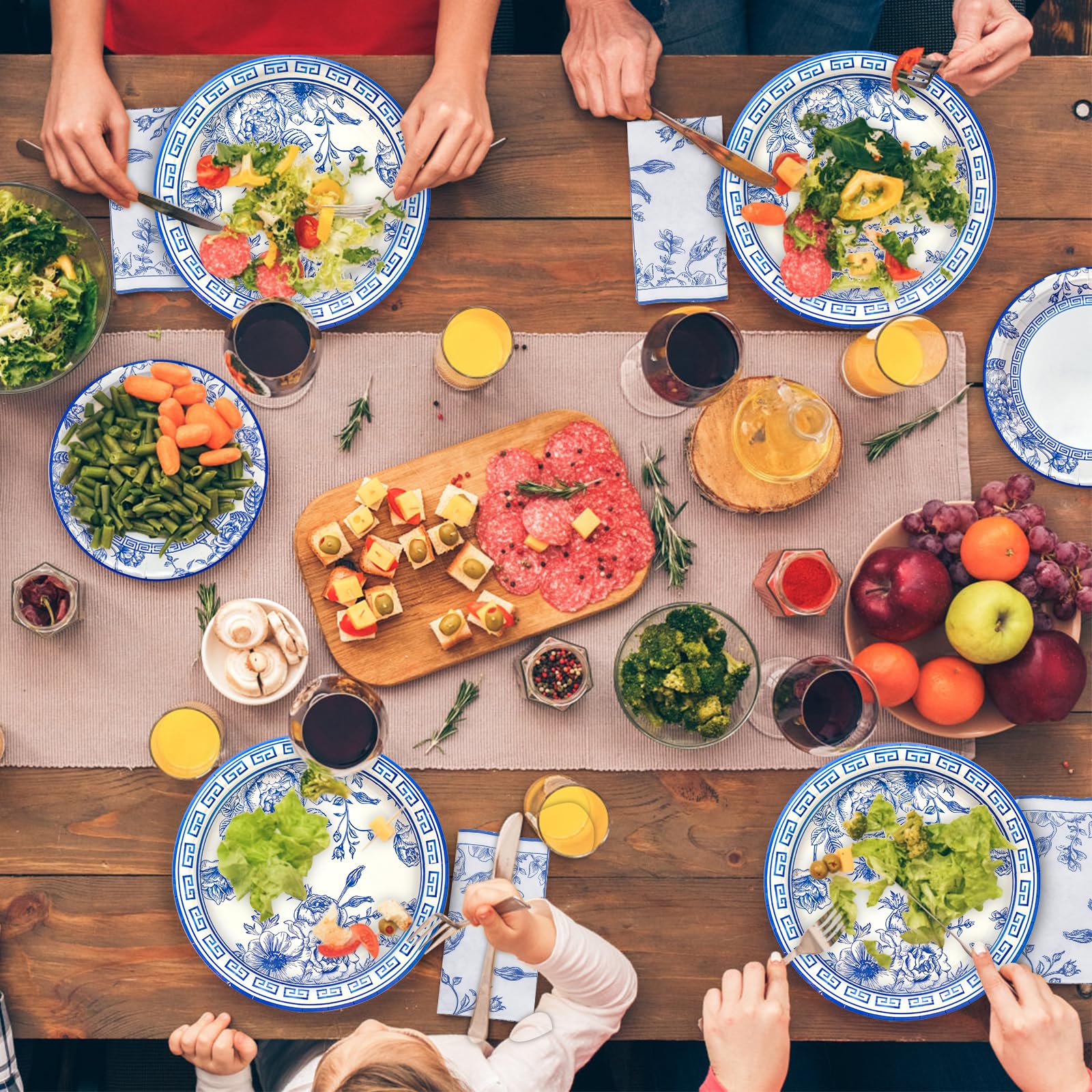 180Pcs Blue White Floral Party Supplies Serve 60, Blue Flower Party Paper Plates And Napkins Kit For Bridal Baby Shower Wedding