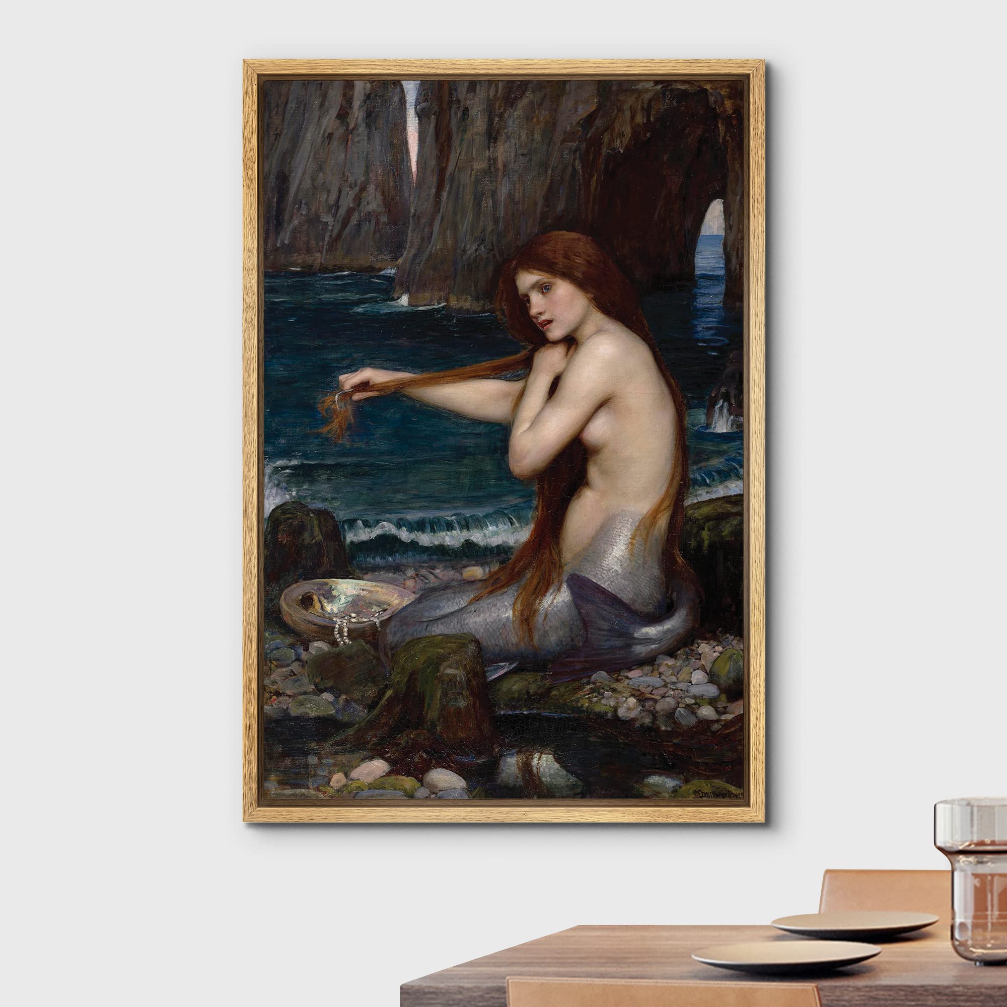 Wall26 Framed Canvas Print Wall Art A Mermaid By John Williams Waterhouse Fantasy & Sci-Fi Ocean Illustrations Modern Art Tradit