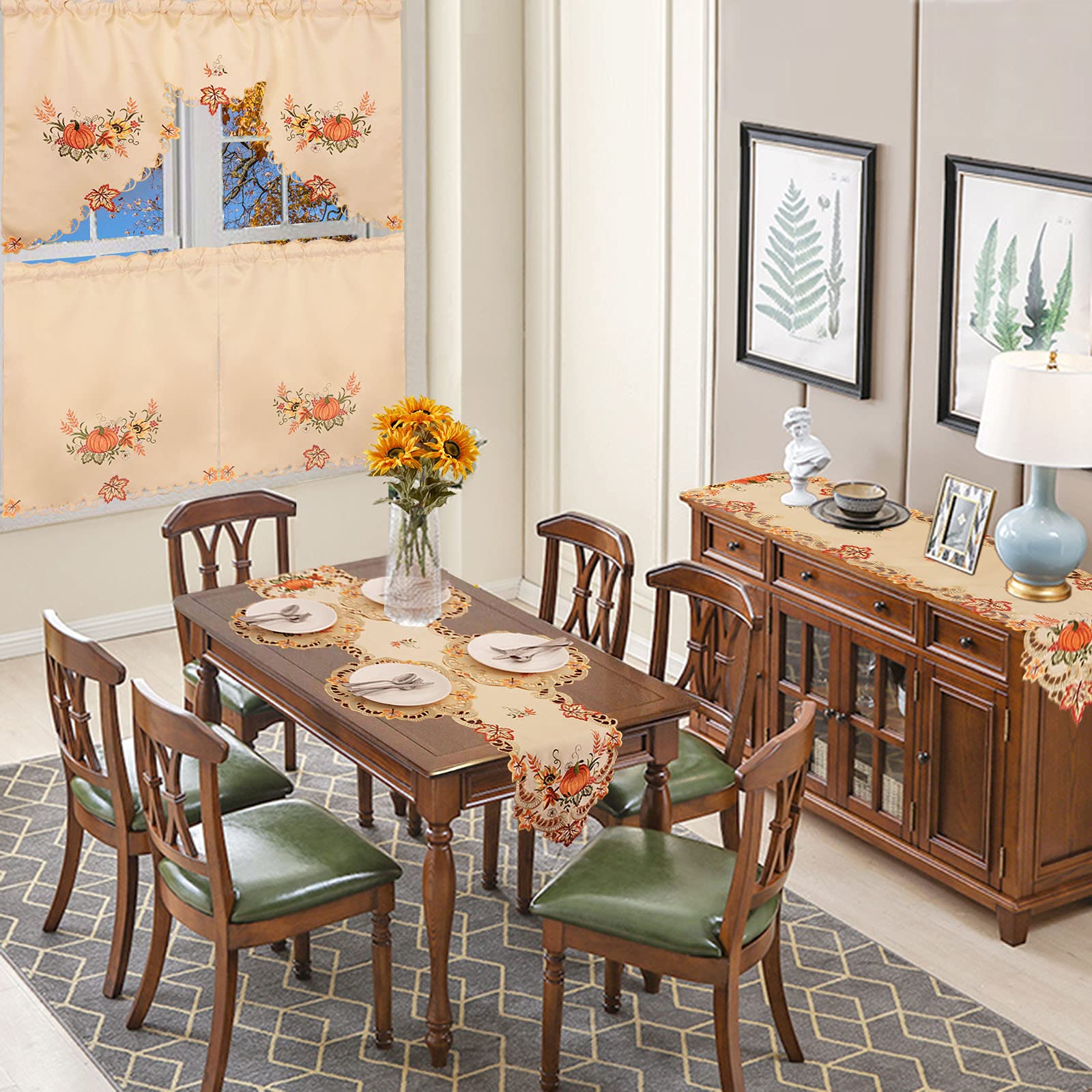 Simhomsen Embroidered Thanksgiving Harvest Pumpkins Table Runners for Autumn Or Fall Decorations (14    108 Inches)