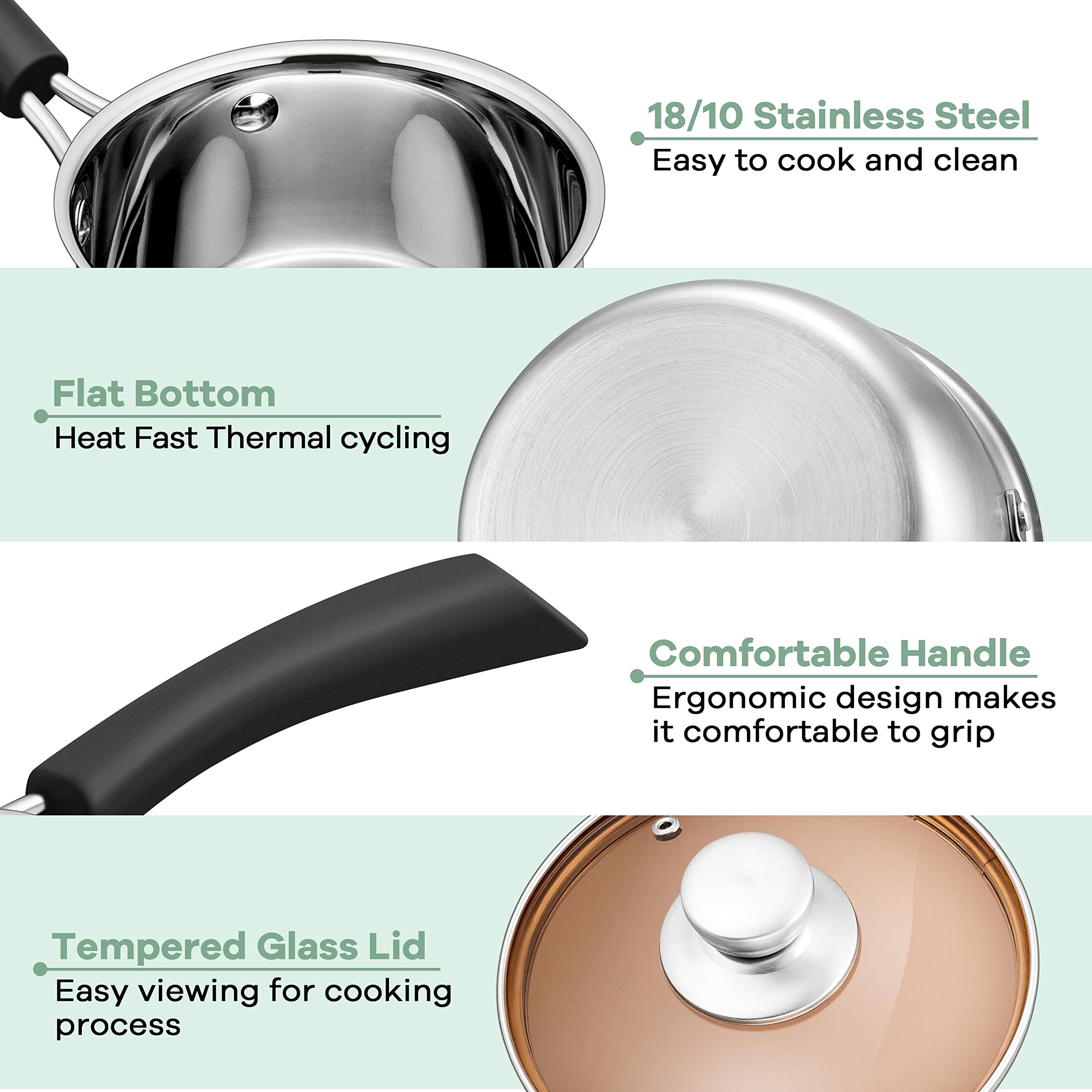 Herogo 2Qt Saucepan With Lid, 18/10 Stainless Steel Sauce Pan Pot, 2 Quart Saucepan For Gas Electric Stove Top Camping, Rust Fre