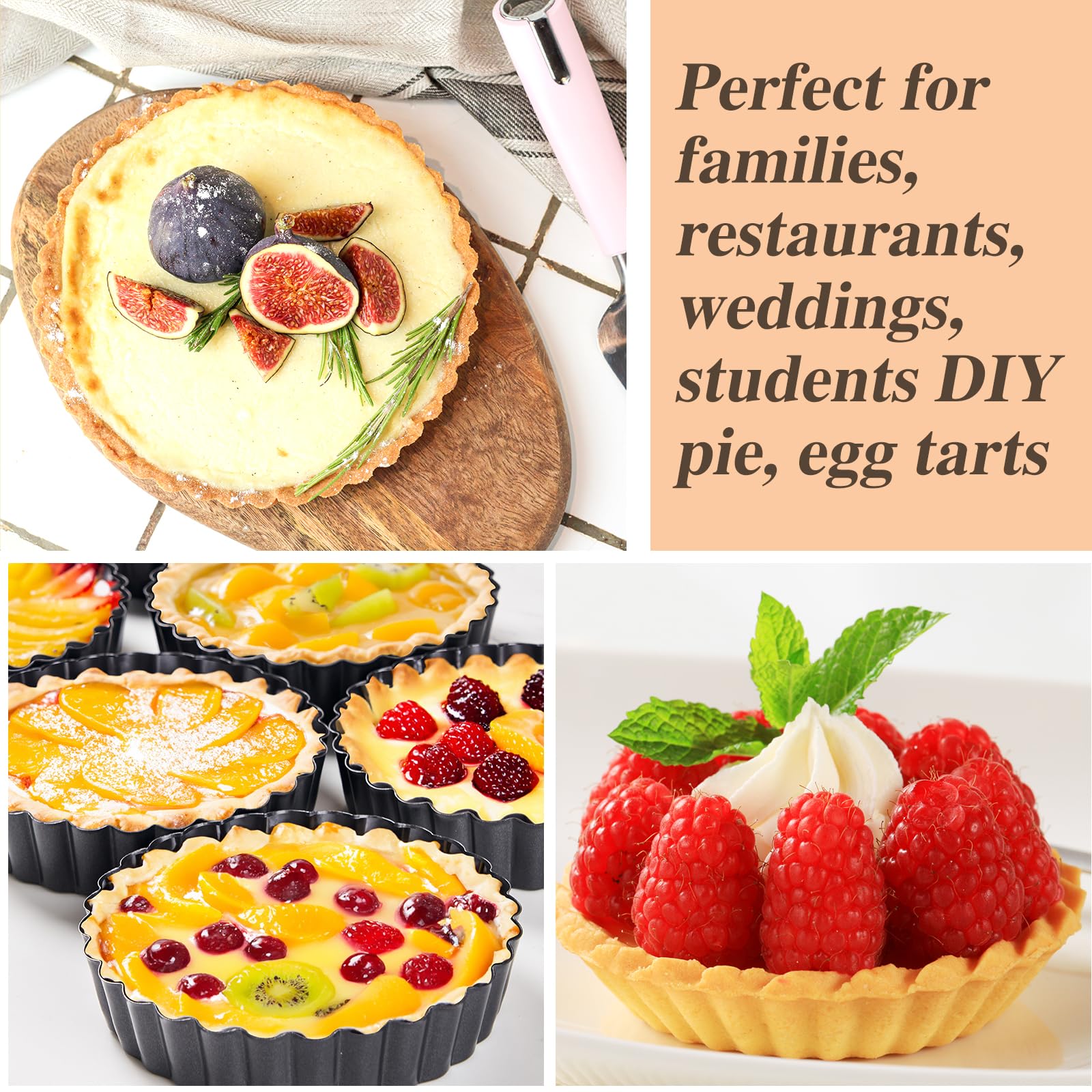Meichu Mini Tart Pans Removable Bottom Pie Pans Mini Quiche Pans For Baking Tartlet Tart Mold 5.5 Inch Carbon Steel Reusable Bak