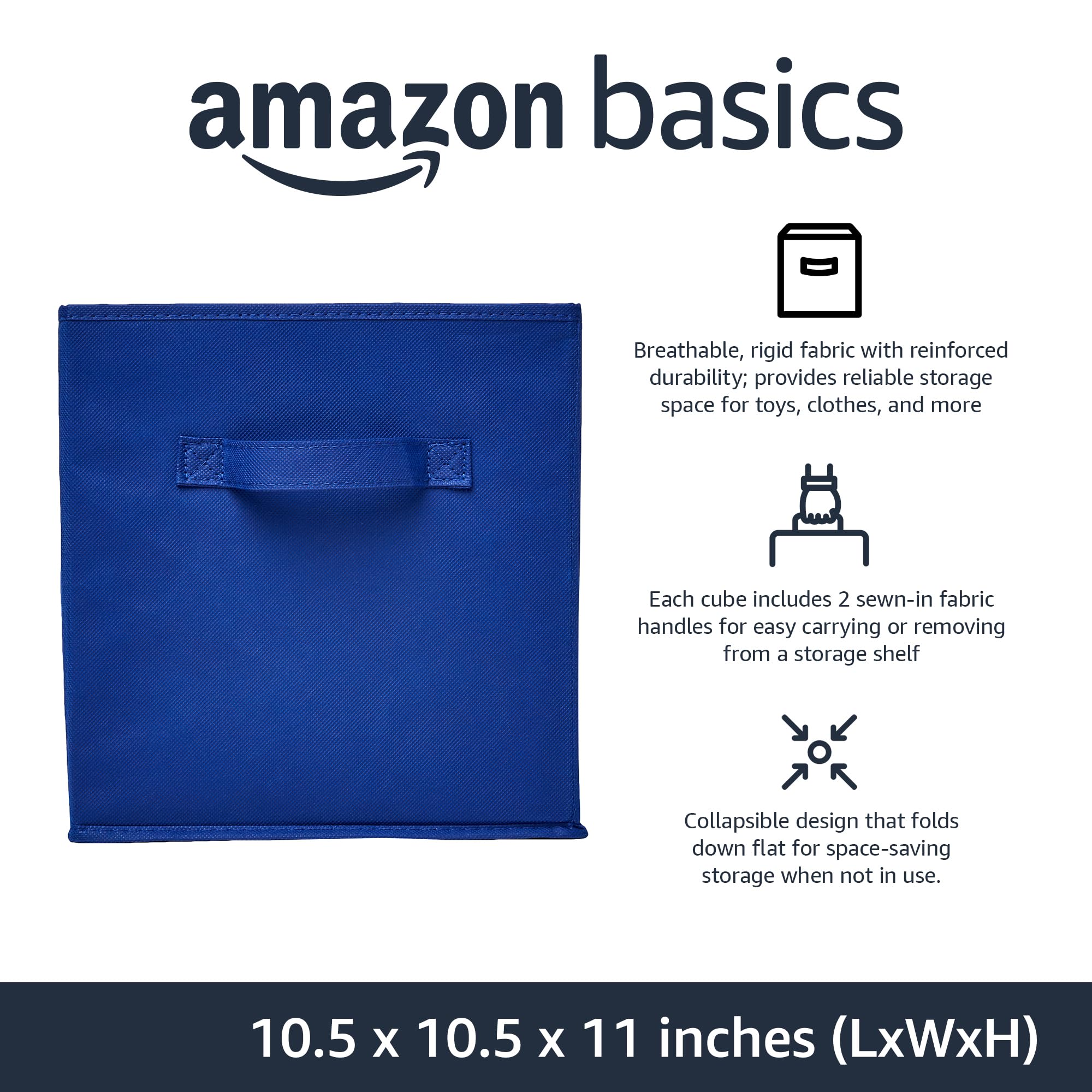 Amazon Basics collapsible Fabric Storage cubes Organizer with Handles  105x105x11  Navy Blue - Pack of 6