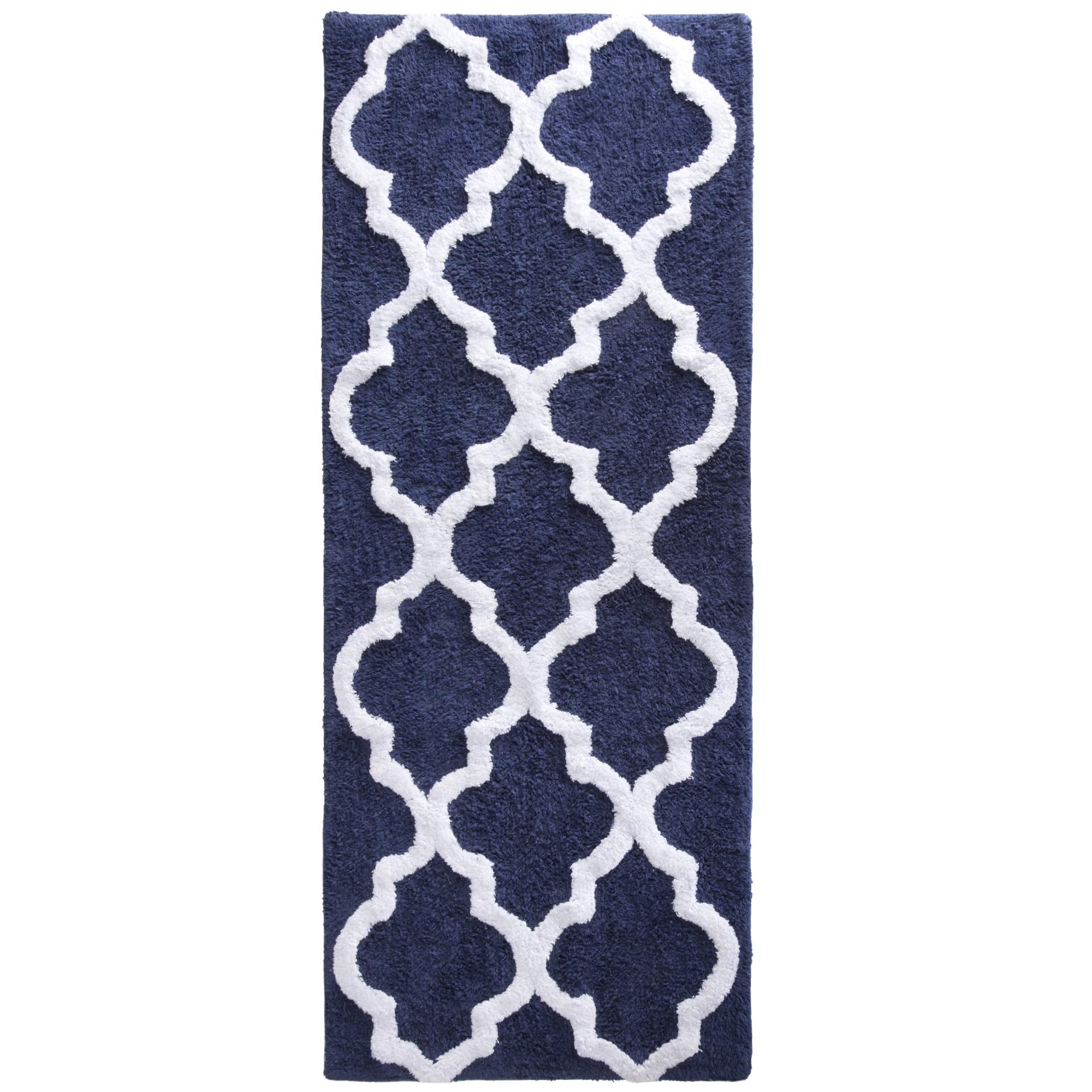 Lavish Home 100% Cotton Trellis Bathroom Mat - 24X60 Inches - Navy