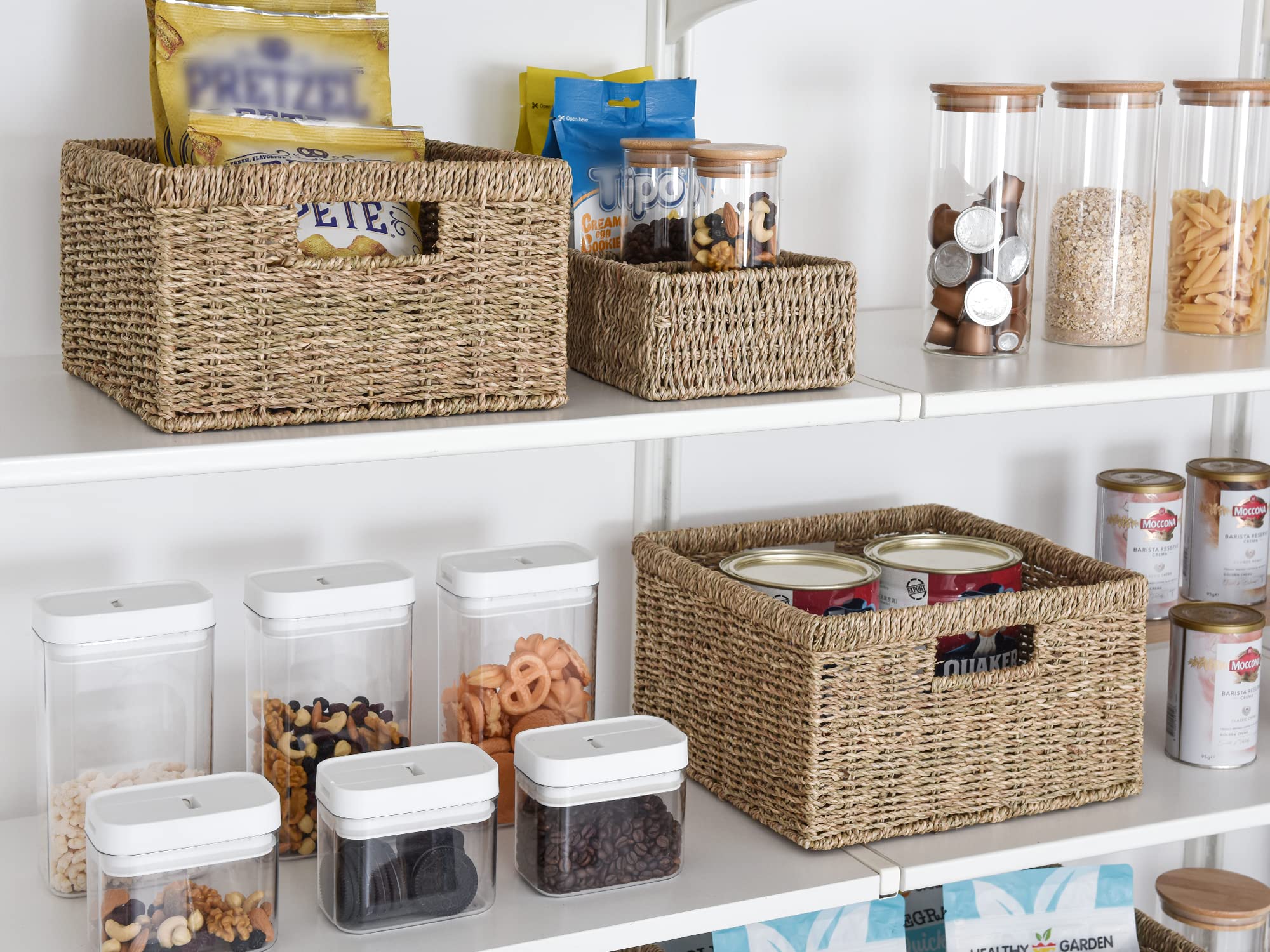 Storageworks Wicker Storage Baskets, Handwoven Seagrass Baskets For Organizing, Decorative Wicker Baskets With Built-In Handles,