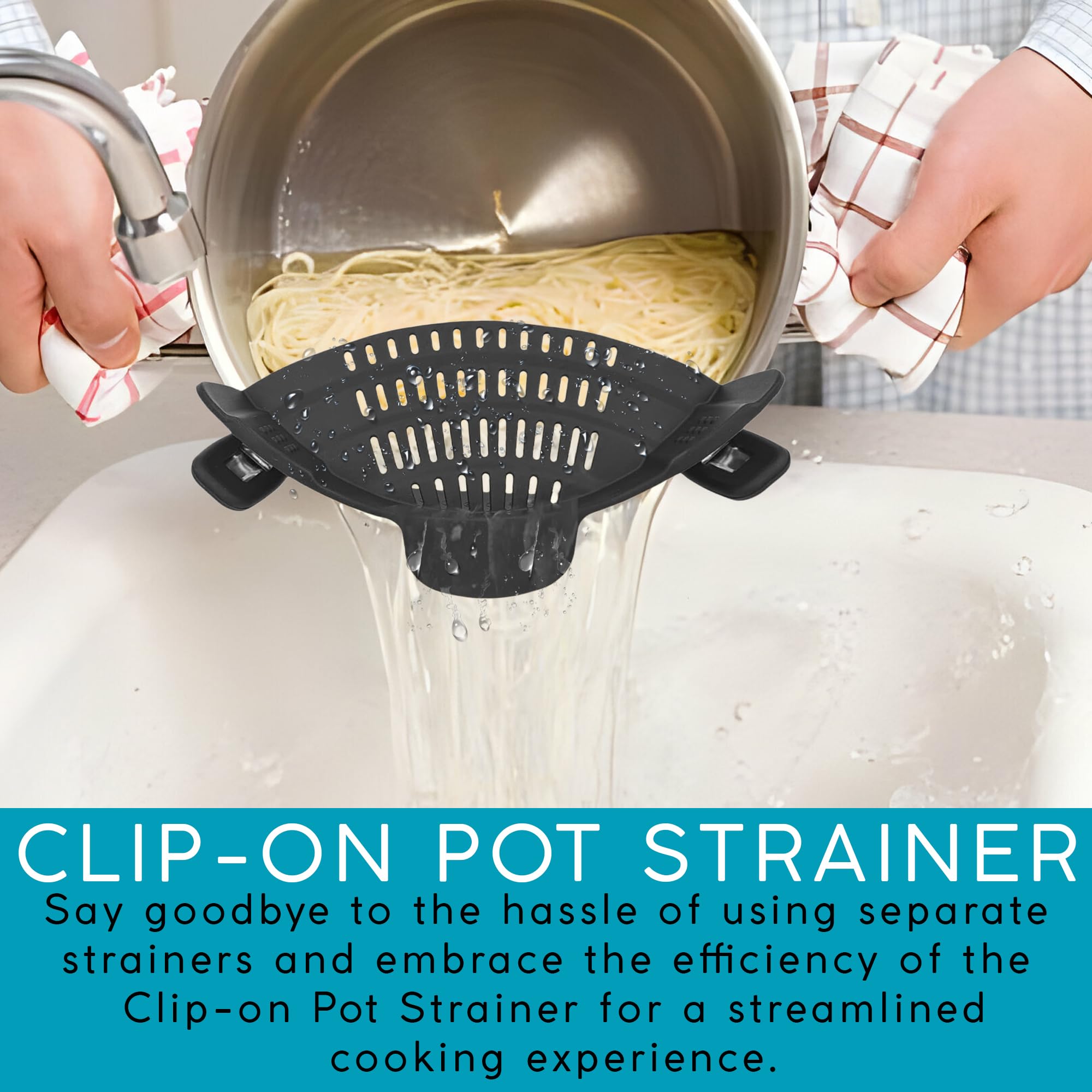 Gottahaveit | Clip On Strainer - Snap On Pot Drainer For Pan And Pots, Essential Home Cooking Tool. Black
