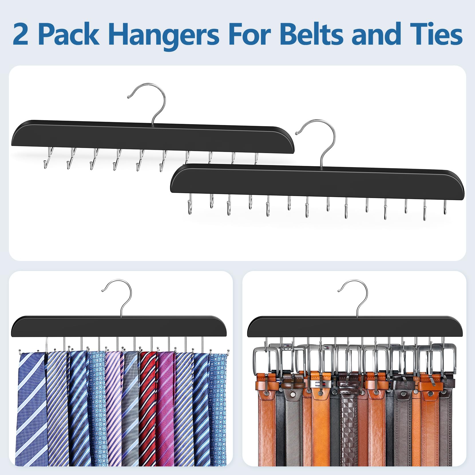 Resovo 2 Pack Tie Rack & Belt Hanger 2 In 1 Tie Hanger Space Saving Max 42 Belts& 60 Ties Capacity For Closet Organizers And Sto