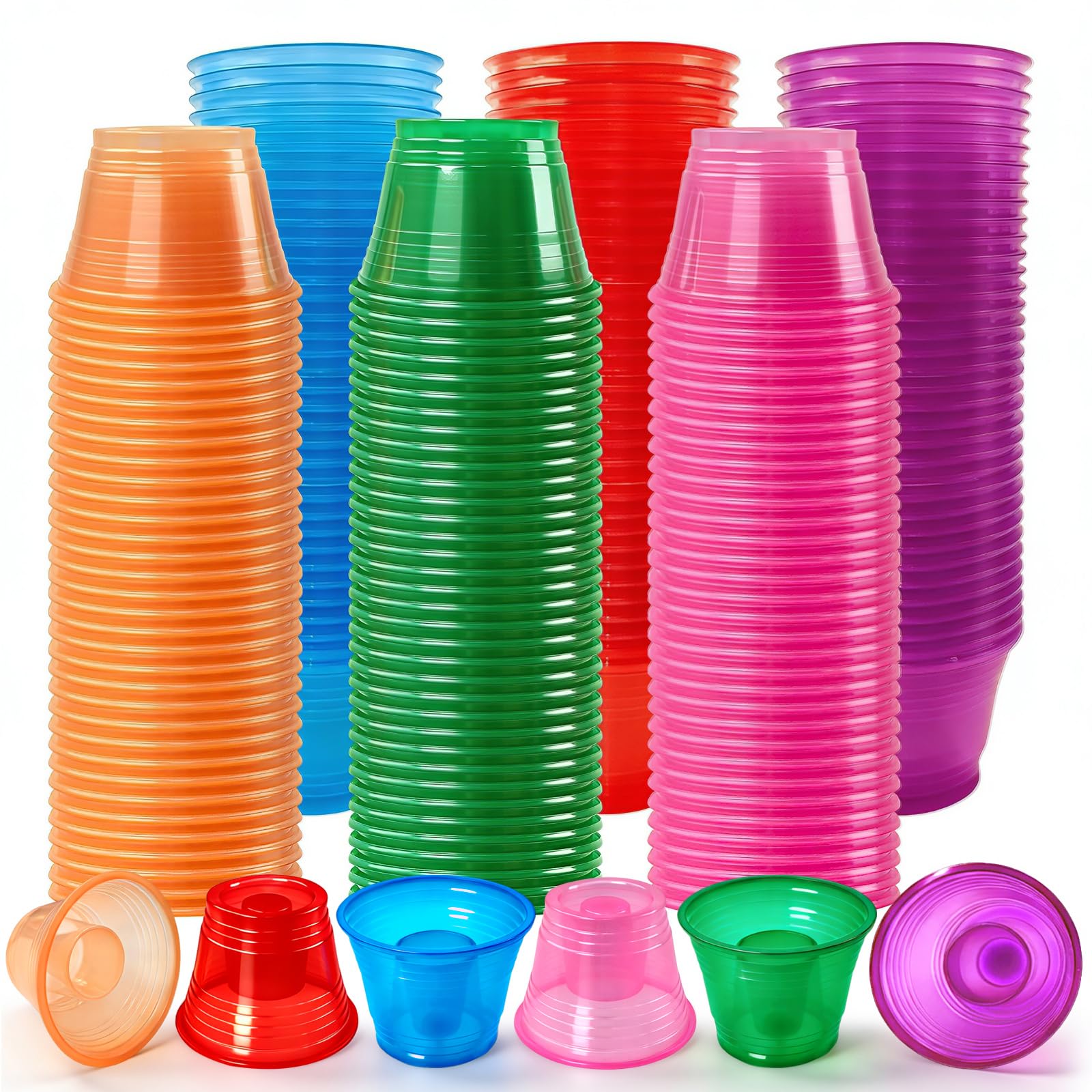 HOME BREEZE 300 Pack Disposable Bomber Cups Color Plastic Jager Bomber Shot Glasses Highly Durable and Reusable Double Shot Cups