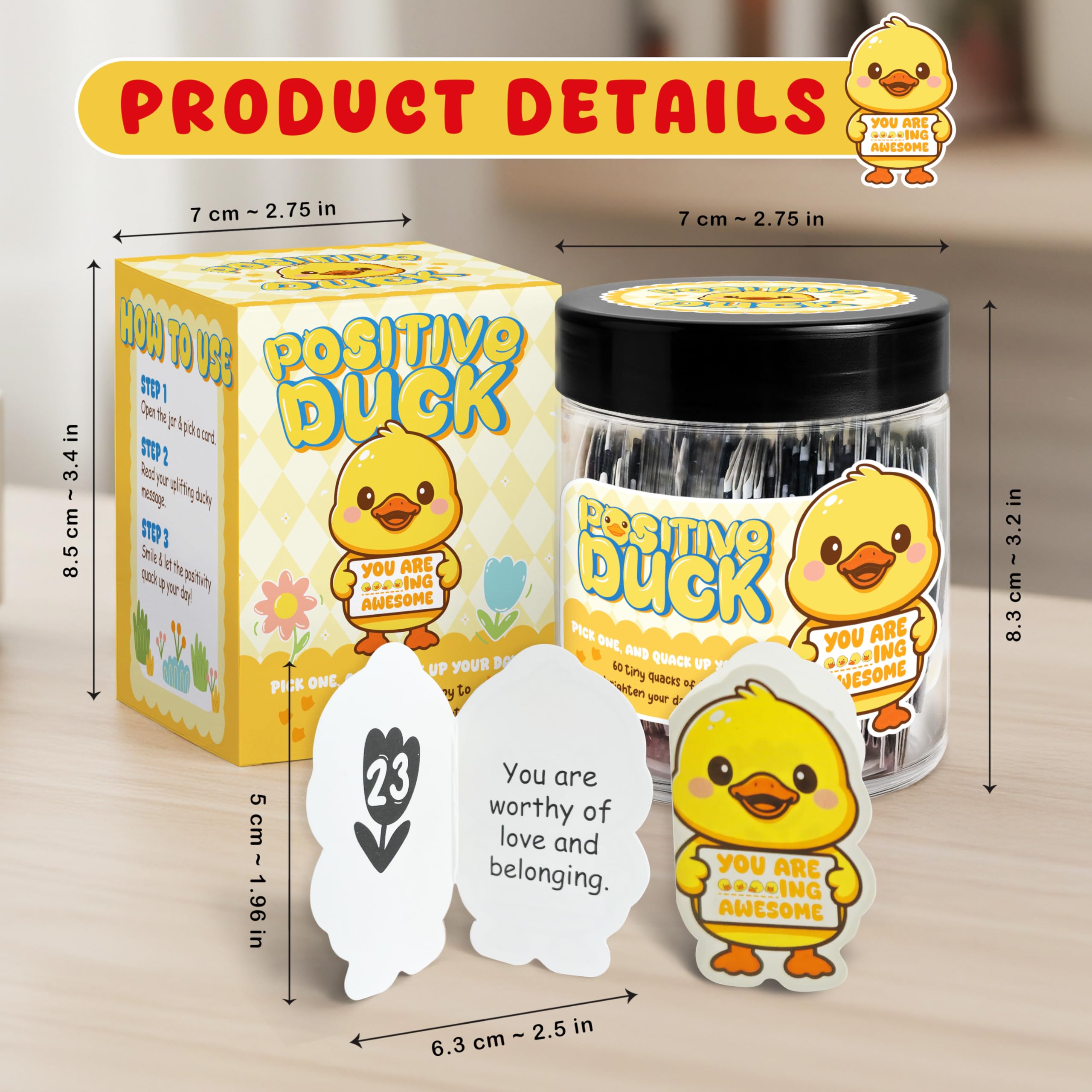 MIKAYENUS Positive Duck Jar with 60 Affirmation Cards, Emotional Support Duck, Teen Girl Gifts Trendy Stuff, Birthday Gifts for