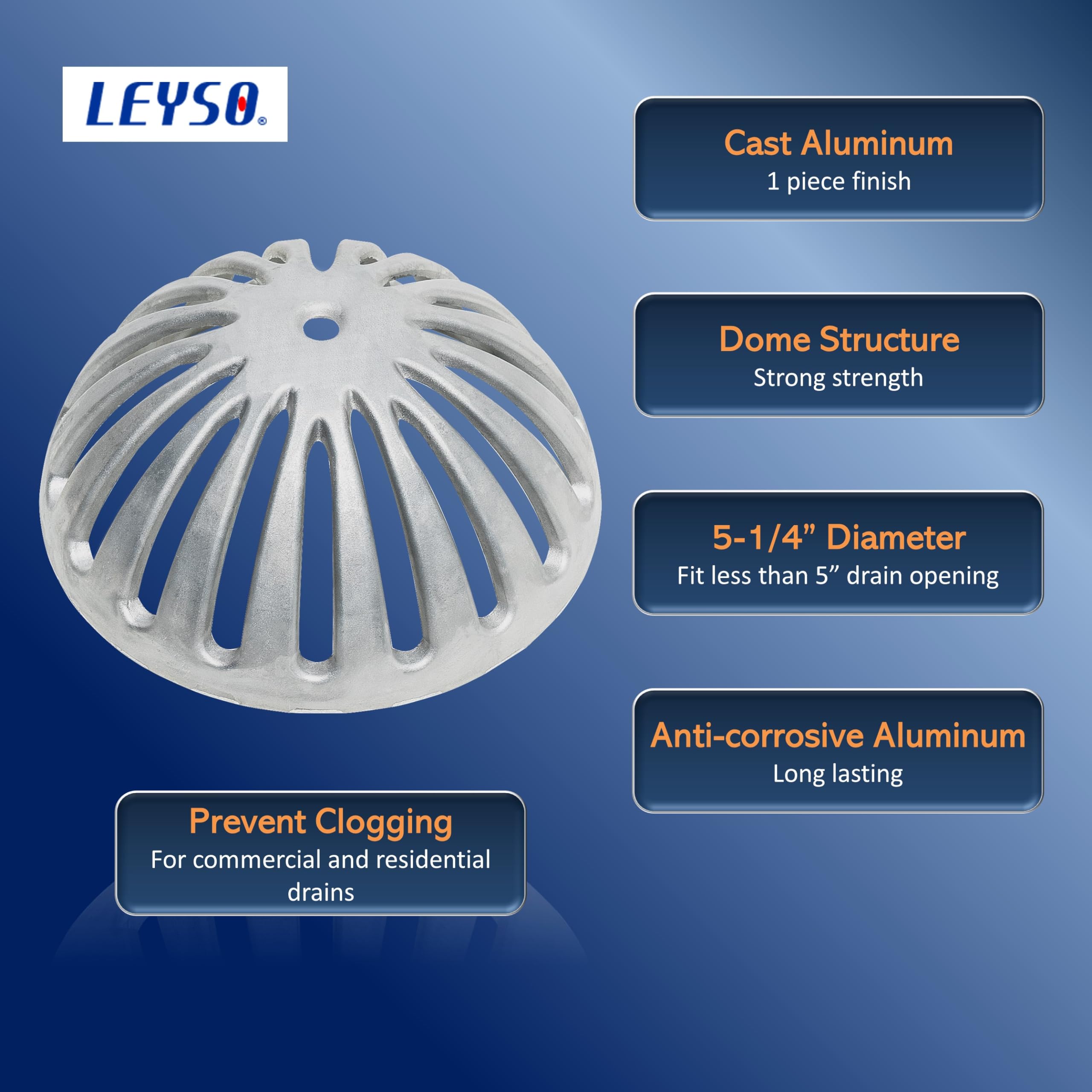 Leyso Fs-Ds Heavy Duty Aluminum Dome Sink Drain Strainer Floor Drain Cover For Kitchen, Restaurant, Bar, Buffet Or Food Service.