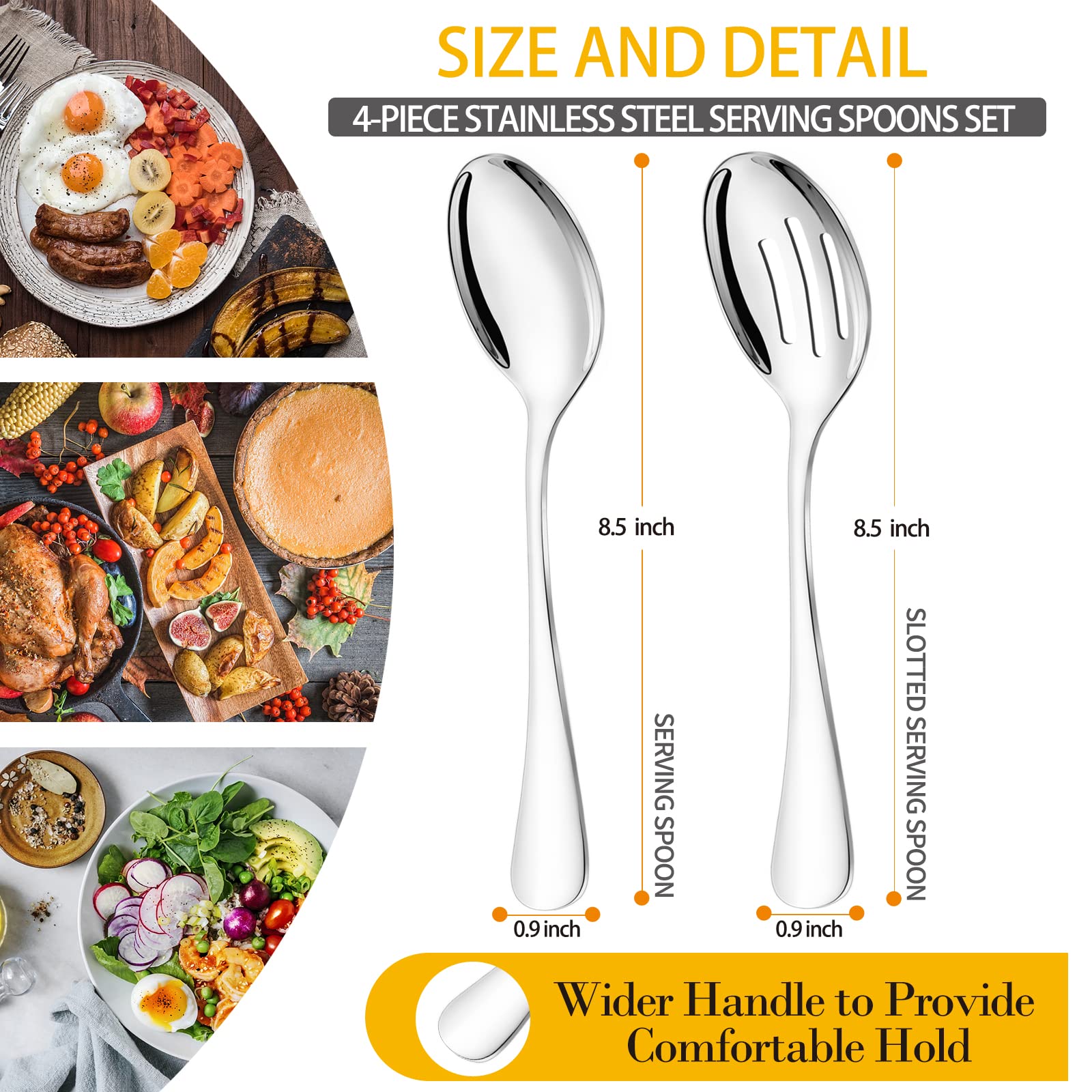 Vivani Serving Spoon Set, 8.5 Inches Serving Spoons Stainless Steel X 2, Slotted Serving Spoons X 2, Serving Utensils Set For Pa