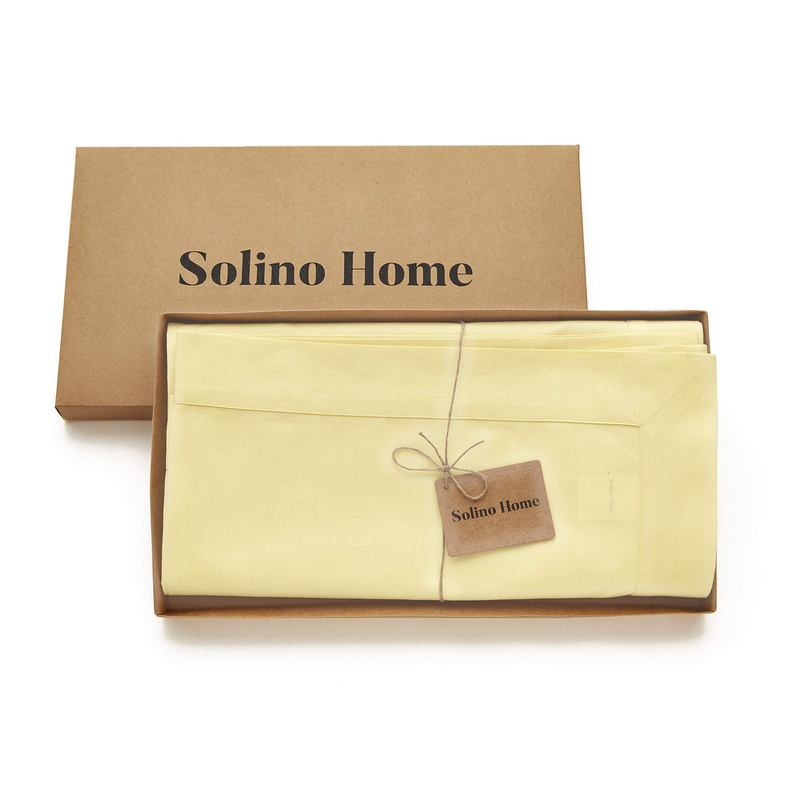 Solino Home Yellow Tablecloth 120'' L X 60'' W Inch - Dru Cotton Linen Table Cloth For Rectangle Tables - Machine Washable Table