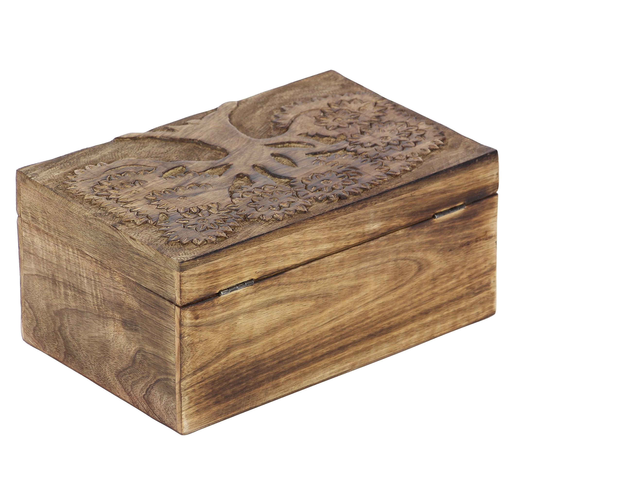 Deco 79 Mango Wood Floral Handmade Decorative Box Decorative Keepsake Boxes with Hinged Lid, Set of 3 Storage Boxes 8, 10, 12W,