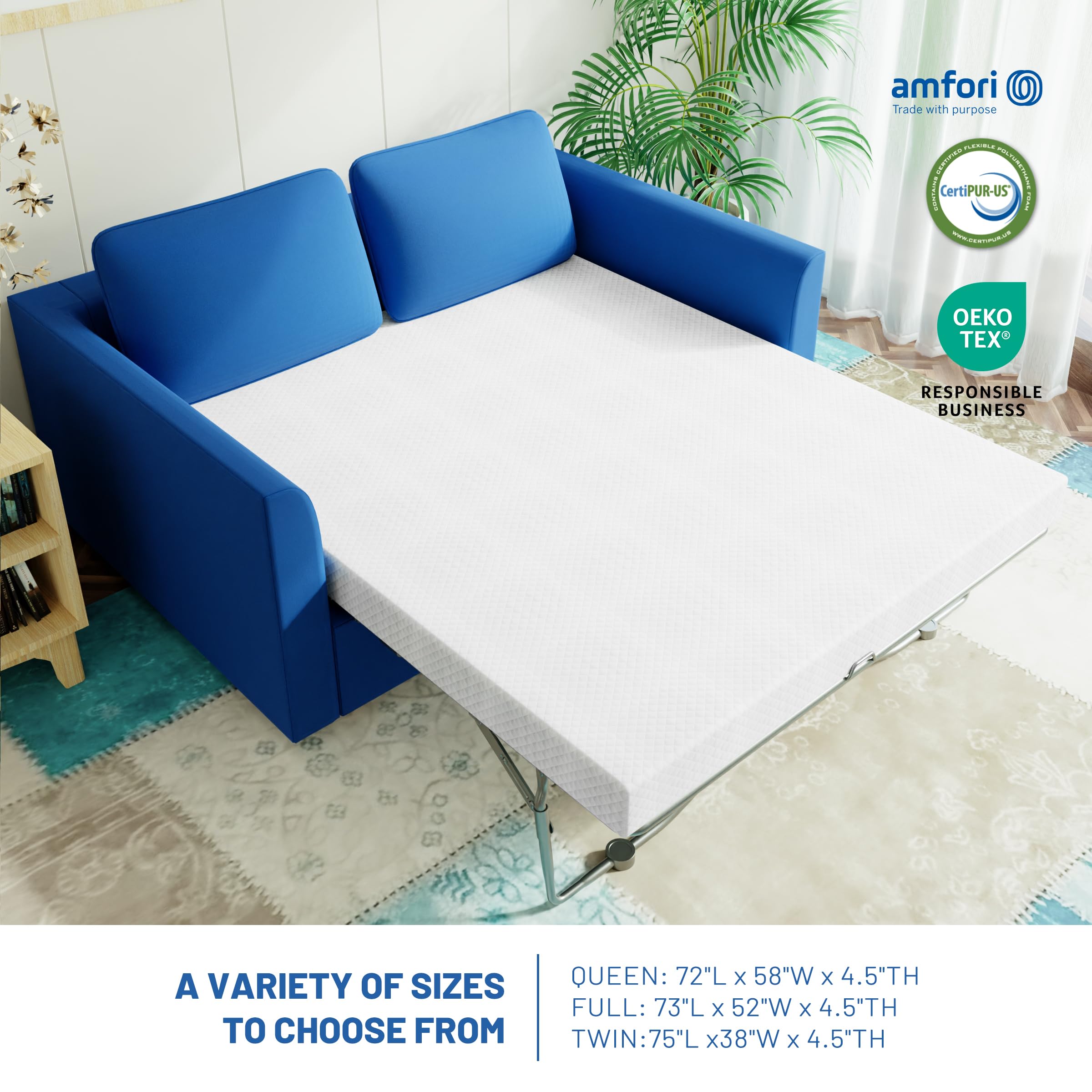 Rhyme Source 4.5 Inch Cold Gel Memory Foam Sofa Bed Mattress Replacement For Sleeper Sofa And Couch Beds Queen Size Sofa Certipu