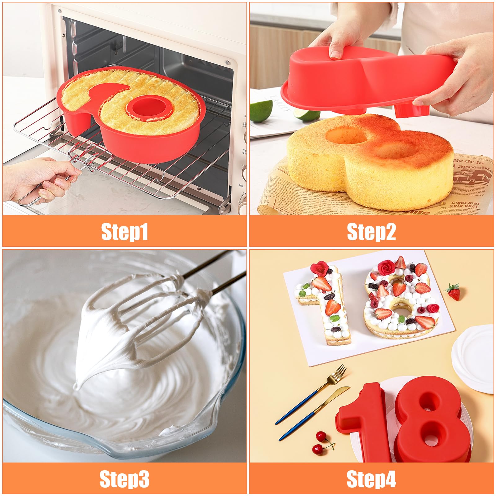 Silicone Numbers Cake Molds, 3D Digital Baking Silicone Mould,10Inch Large Number Cake Pan Set 0-9 Numbers Cake Pan Silicone Bak