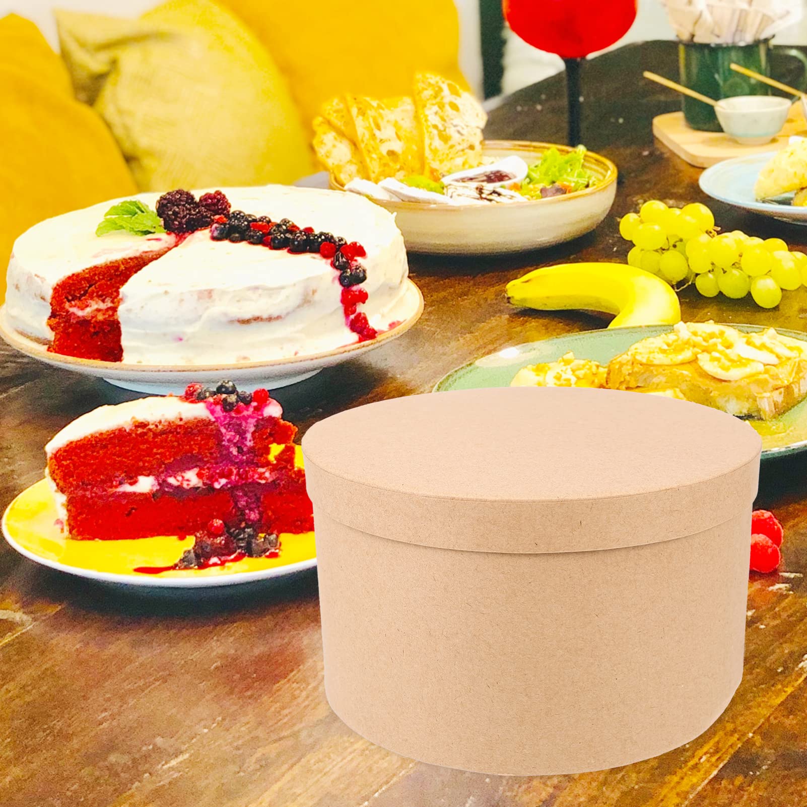 Paper Mache Boxes Round Boxes With Lids Diy Box Kraft Paper Container For Bakery Food Cookie Dessert Cake Flower 19X11Cm