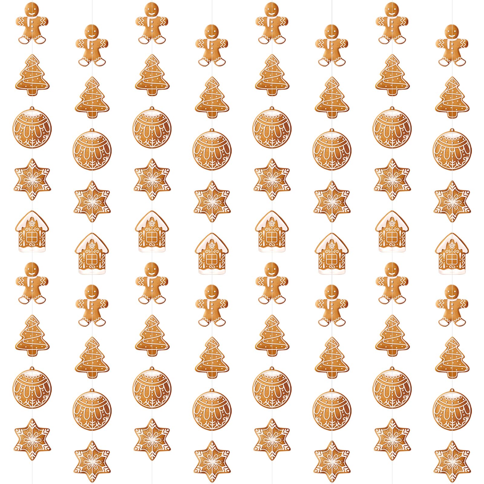 TaoBary 8 Pack Christmas Gingerbread Theme Garland 6.56 ft Cute Snowflake House Hanging Decorations Christmas Tree Ornaments Pre
