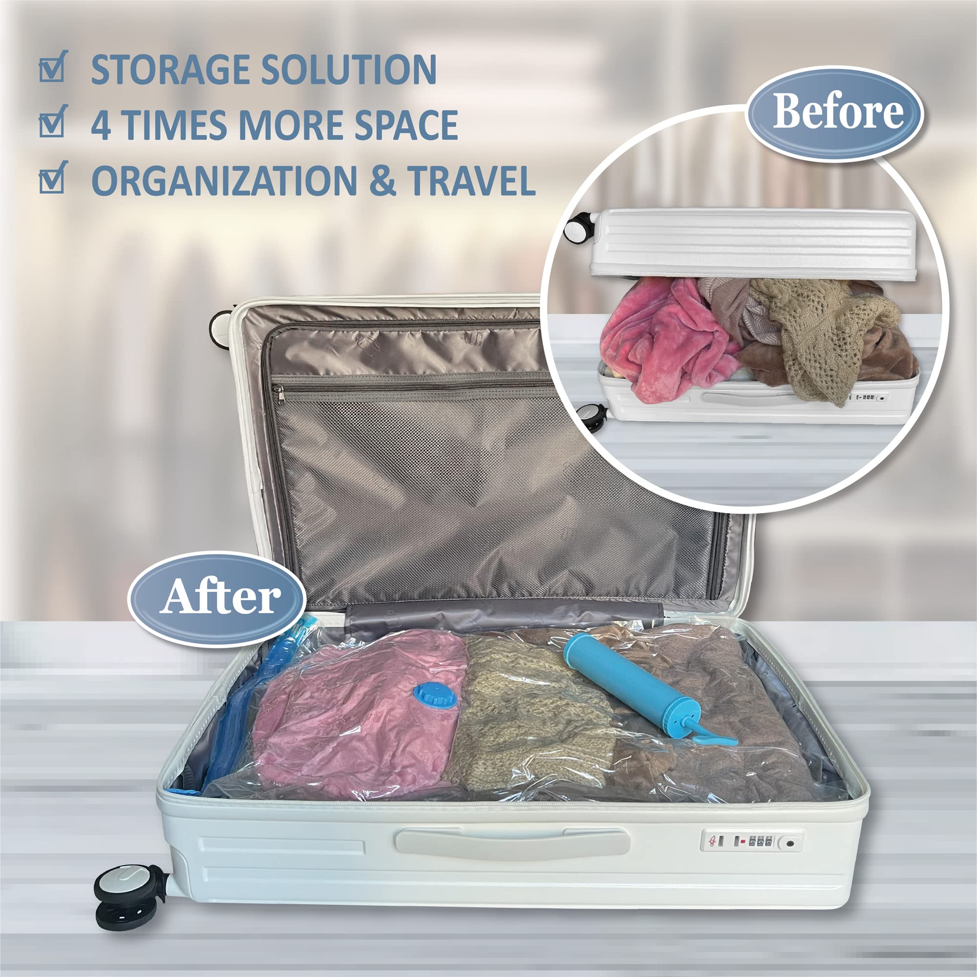 MattEasy Space Saver Vacuum Storage Bags  6 Pack Combo (2 Jumbo/2 Large/2 Medium) Space Saver Bags with Pump  Storage Vacuum Sealed Bags for Clothes  Comforters  Blankets  Bedding