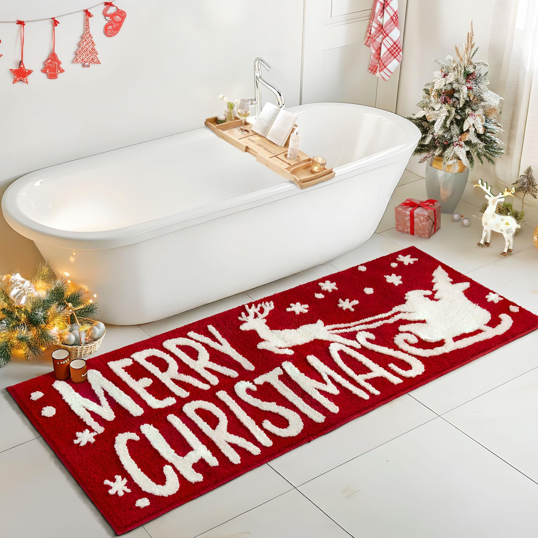 Nymphia Christmas Bath Mat, Red Bathroom Rugs Christmas Bathroom Decor, Extra Soft Absorbent Bath Rugs Cute Holiday Decorative N