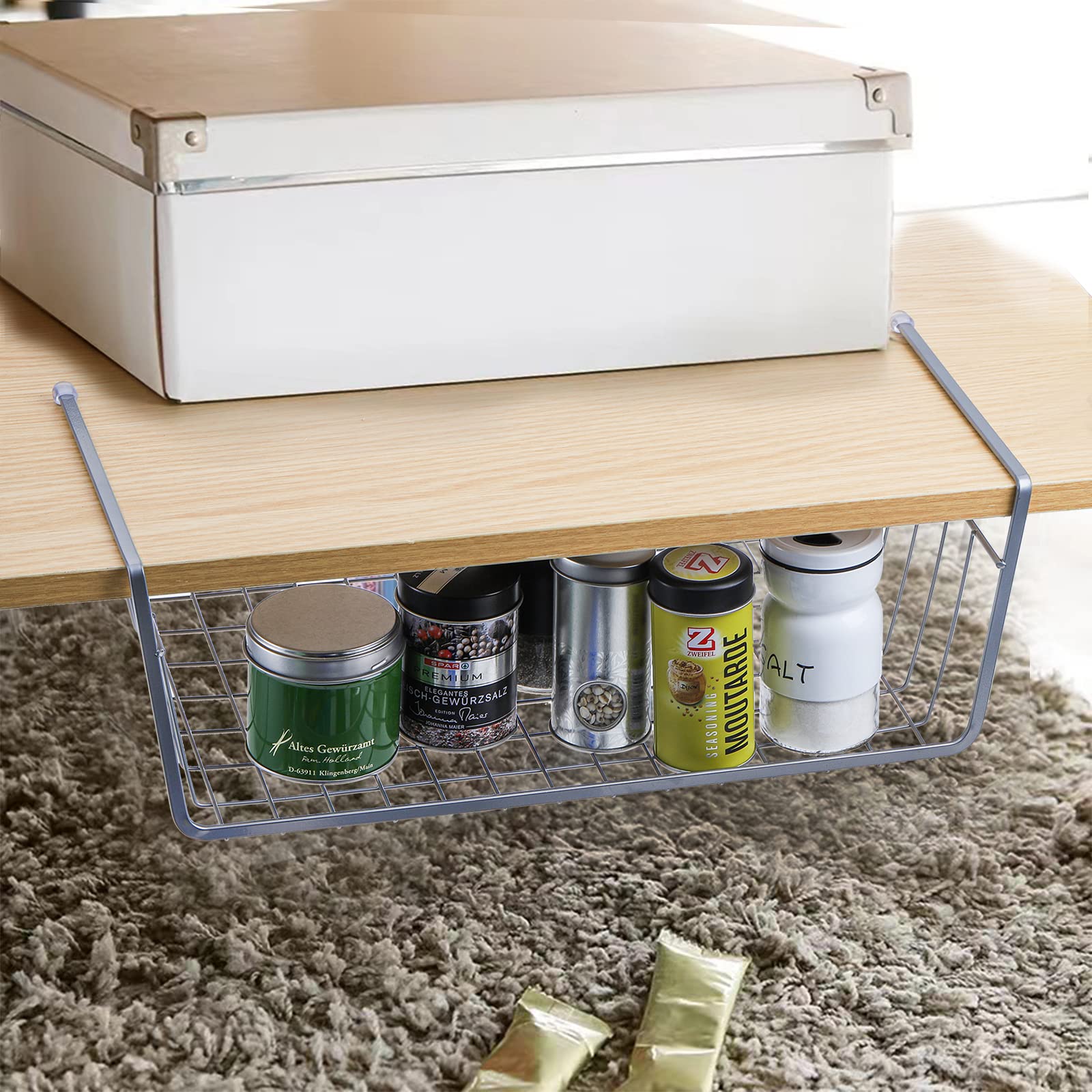 Jucoan 3 Pack Under Shelf Baskets, 15 X 10 X 5.5 Inch Slide In Wire Hanging Storage Baskets Under Cabinet Shelf Storage Baskets