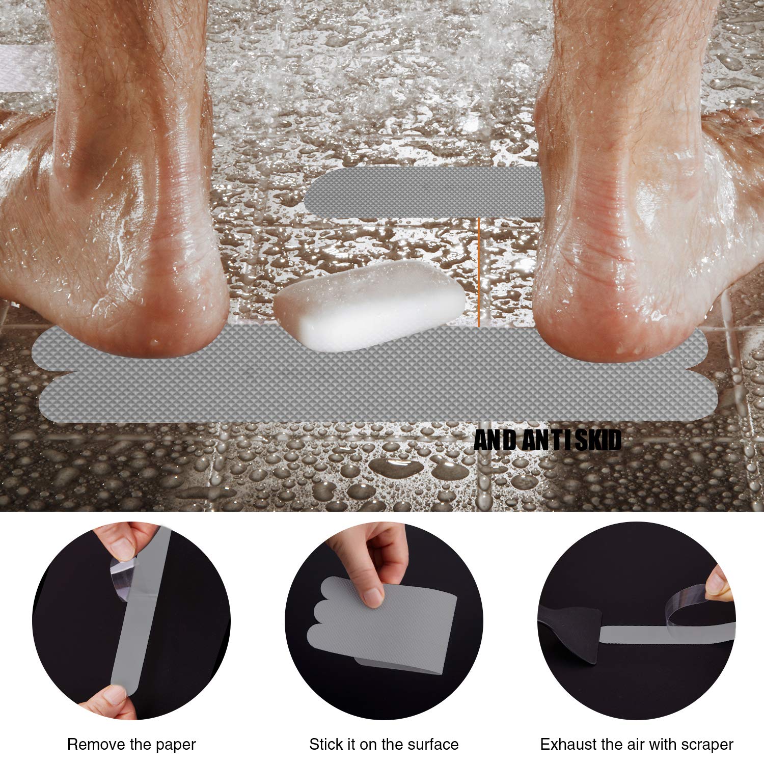 Secopad 36Pcs Non Slip Bathtub Stickers, Shower Floor Non Slip Grip Stickers With Premium Scraper(Grey)