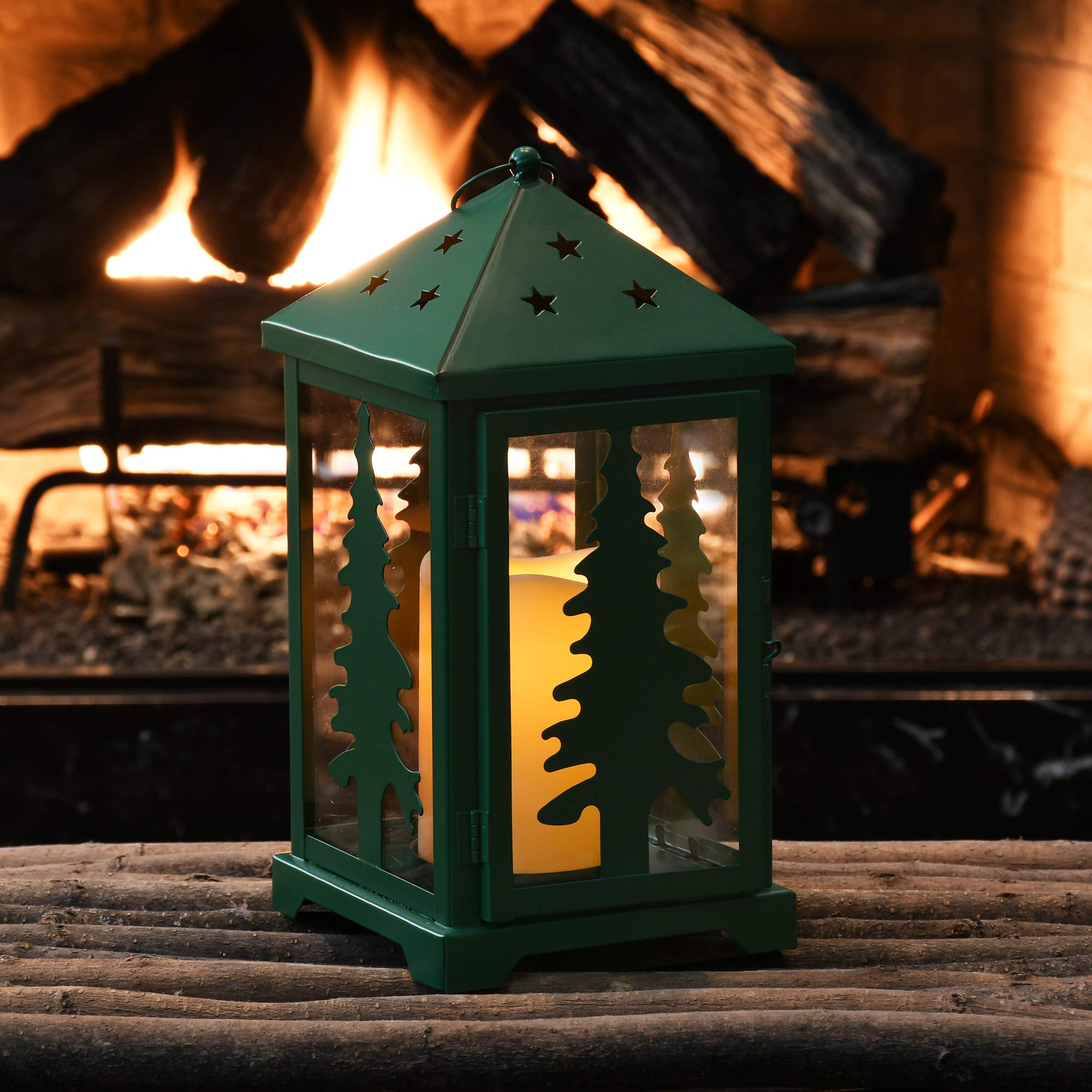LumaBase Metal Lantern - Pine Tree