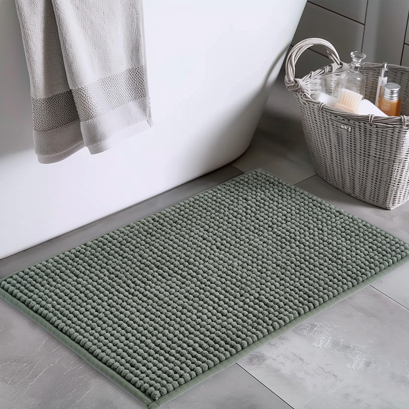 Freshmint Thick Chunky Chenille Bathroom Rugs 20''X32'', Non Slip Bath Mat For Bathroom Floor, Soft Bathroom Decor Accessories,