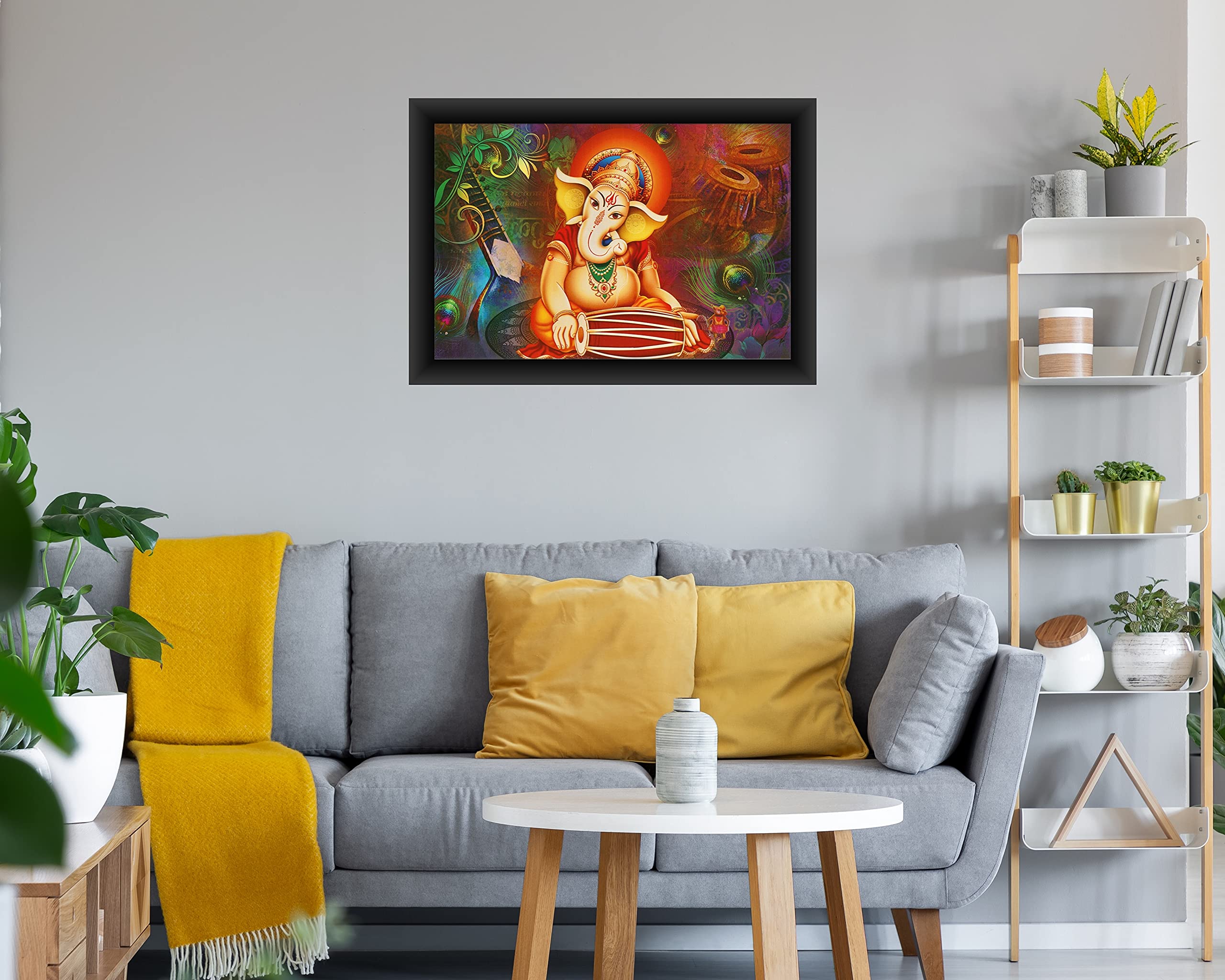 Poylaamo, Ganesh Ji Painting Ganesha Framed Wall Painting for Living Room, Bedroom. (Size- 14 X 20 inches) (GA29)