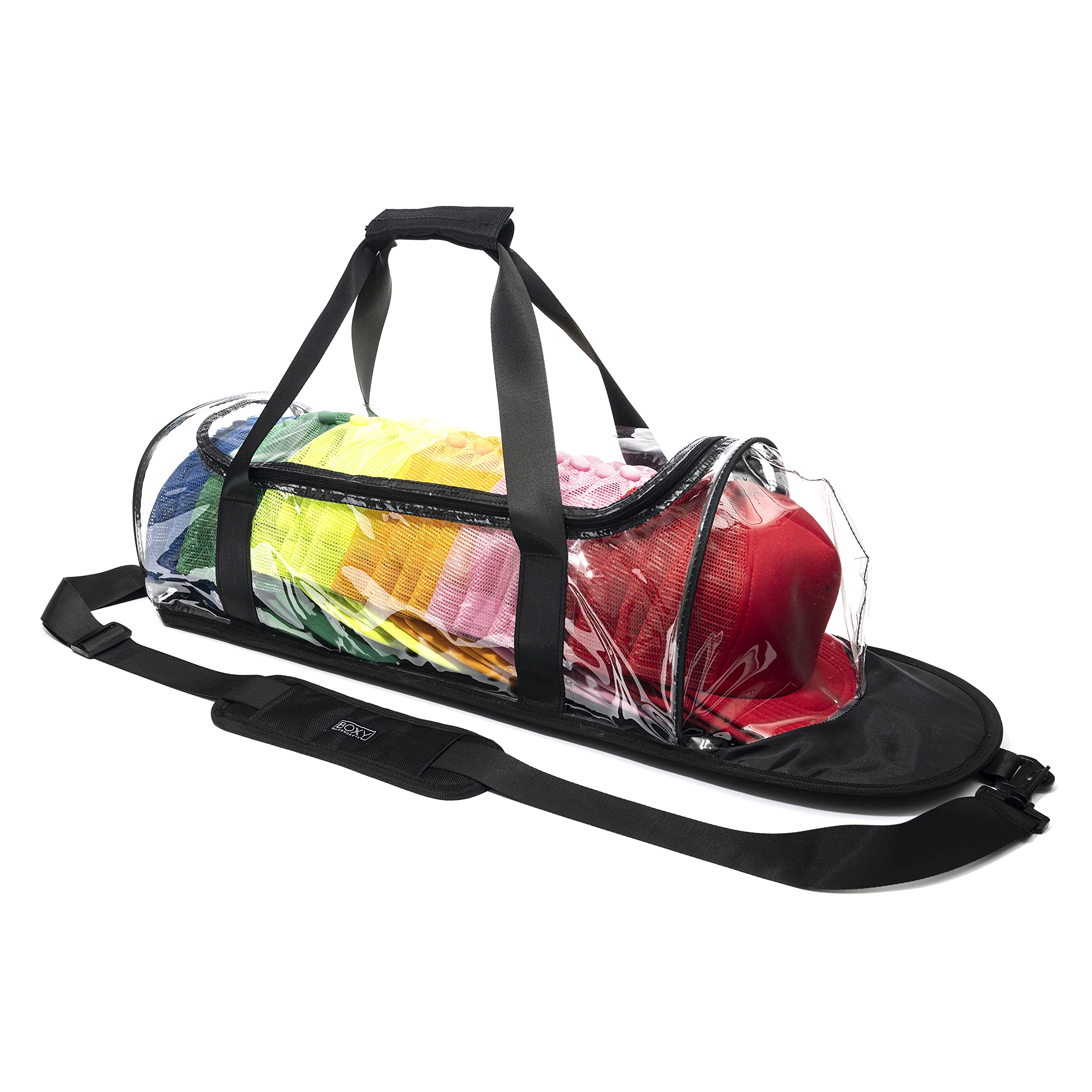 Boxy Concepts Hat Storage Bag - Holds 24 Baseball Caps. Transparent Dome Shaped Carrier Case With Hand And Shoulder Strap. Zippe