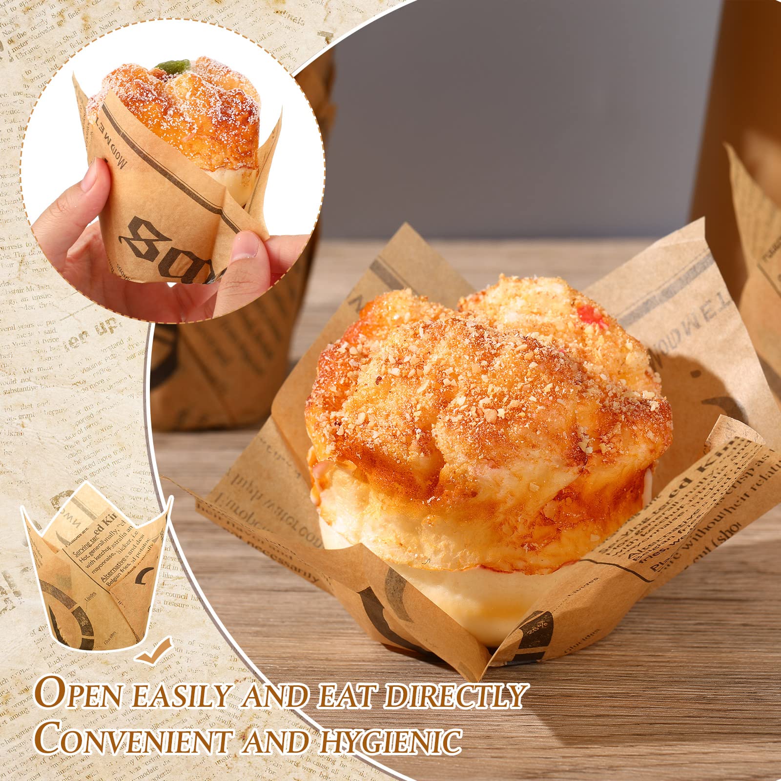 400 Pieces Tulip Cupcake Liners Newspaper Print Paper Cupcake Liner Greaseproof Muffin Liners Grease Resistant Cupcake Wrappers