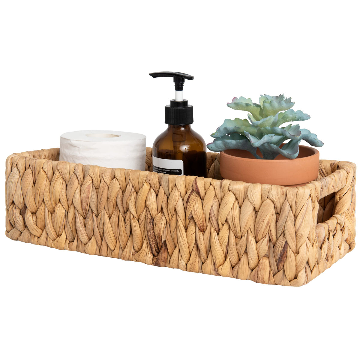Storageworks Water Hyacinth Basket For Toilet Paper, Wicker Baskets For Storage With Built-In Handles, 14    ''L X 6    ''W X 3