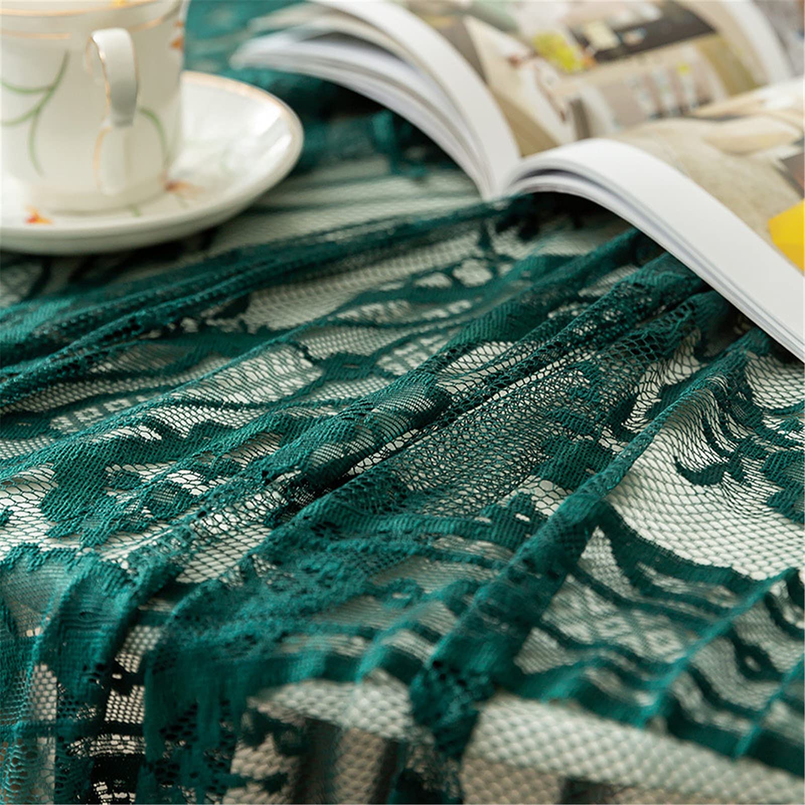 Fhberni Green Lace Tablecloth - Elegant Floral Patterns, 75" Round Overlay for Weddings & Parties