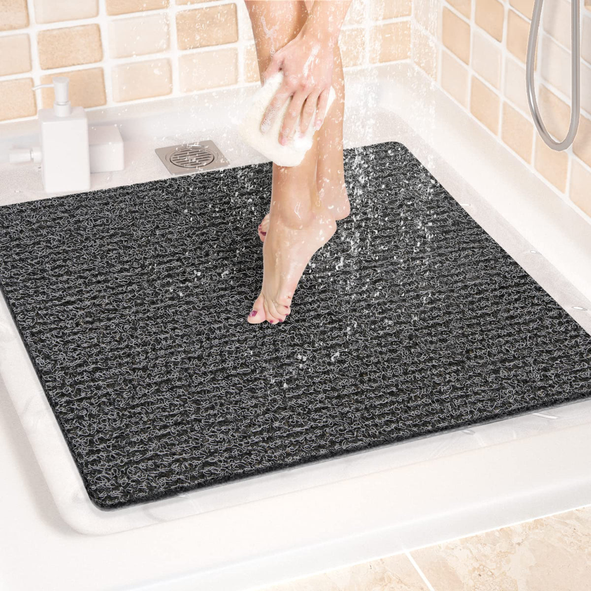 Luxstep Shower Mat Bathtub Mat,24X24 Inch, Non-Slip Bath Mat With Drain, Quick Drying Pvc Loofah Bathmat For Tub,Shower,Bathroom