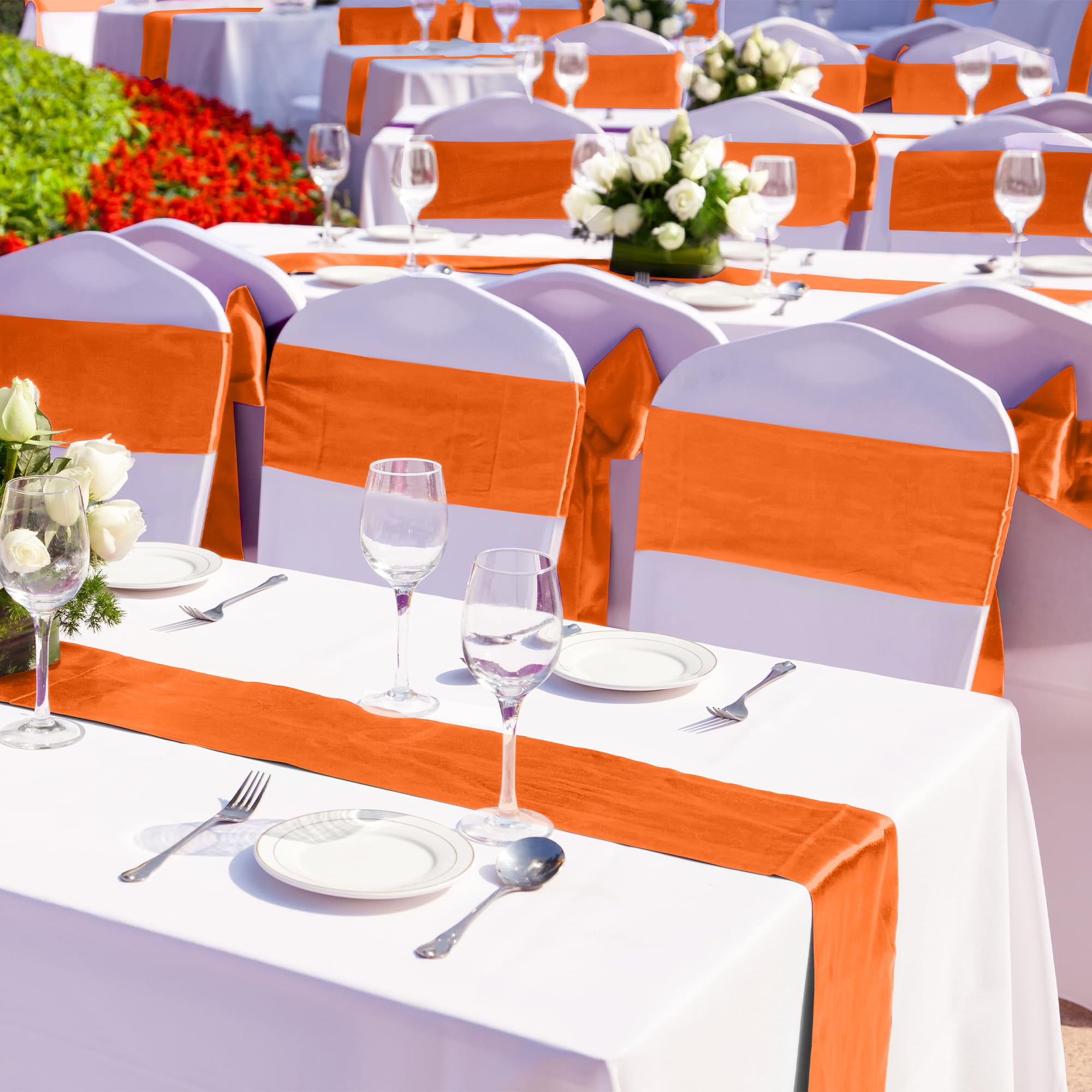 Aneco 12 Pack Satin Table Runner 12 X 108 Inch Orange Long Wedding Satin Silk Table Runner For Wedding Banquet Graduations Birth