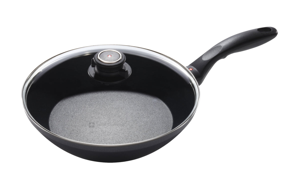 Swiss Diamond 9.5'' Stir Fry Pan Edge Nonstick Induction Diamond Coated Aluminum Stir Fry Pan, With Lid - Pfoa Free, Dishwasher/