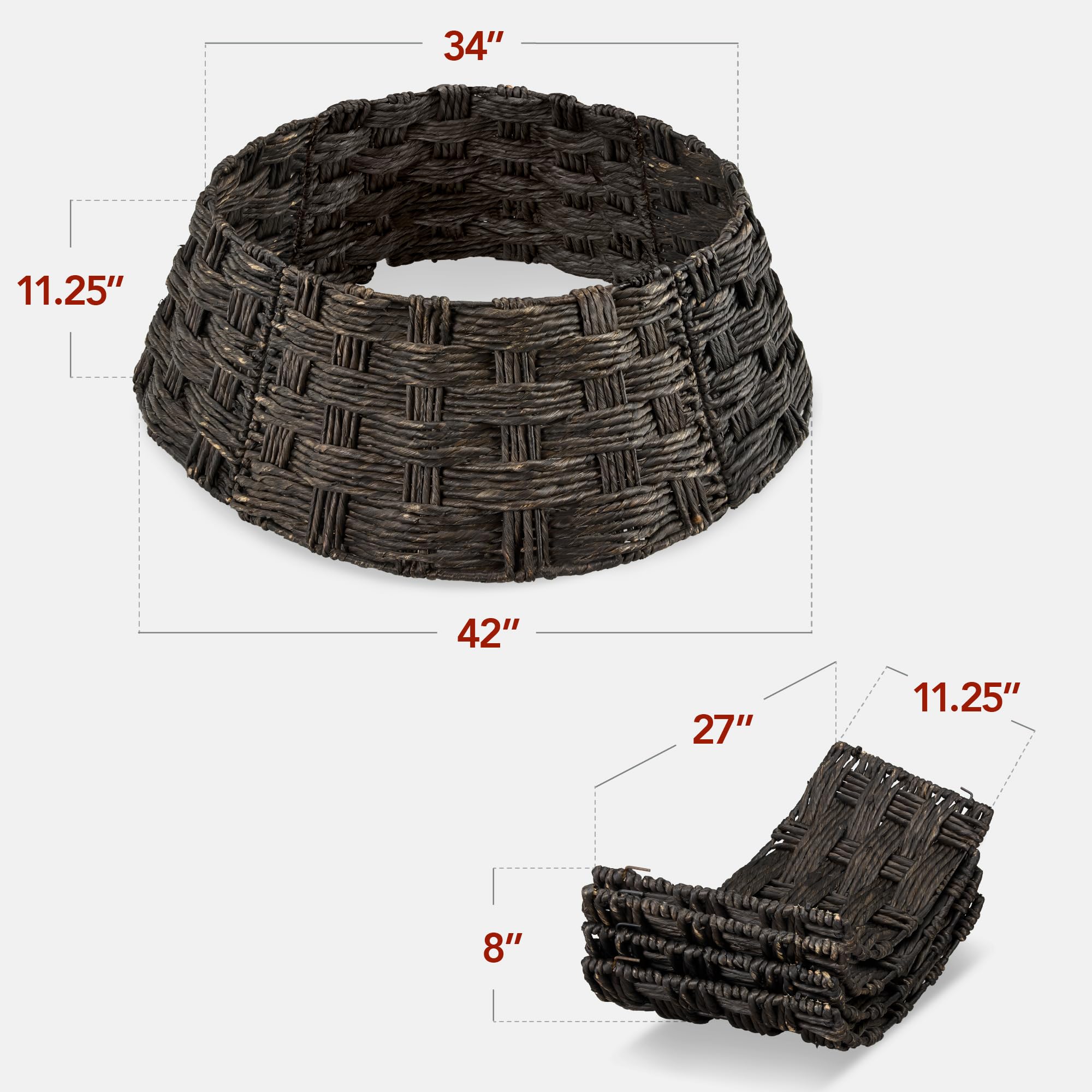Best Choice Products 42in Christmas Tree Collar, Basket Woven Hyacinth 3-Piece Holiday Rattan Tree Skirt Accessory for Home w/Co