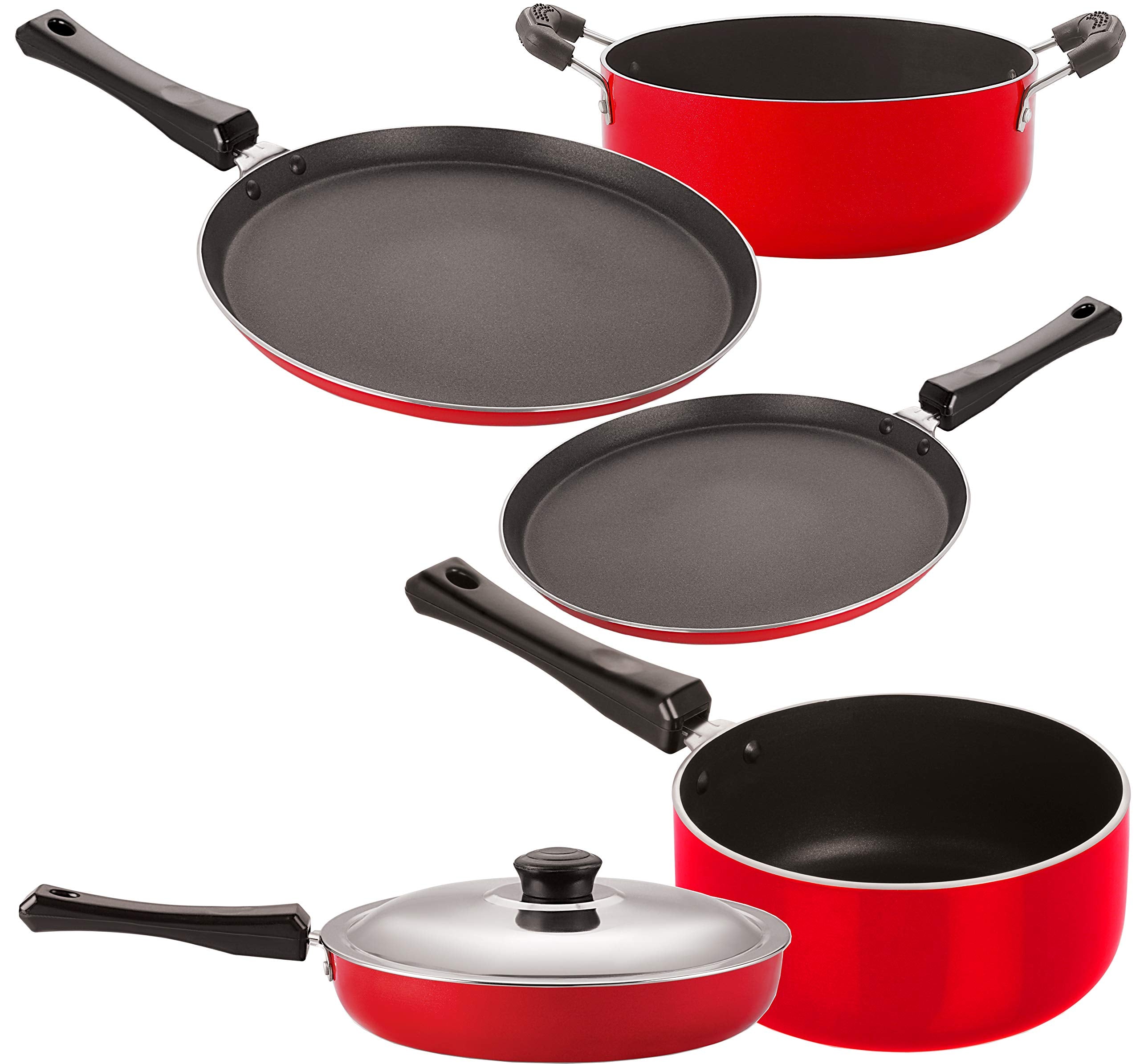 Nirlon NonStick Aluminium 5 Piece Chemical Free Gas Compatible Cookware Utencils Item Set