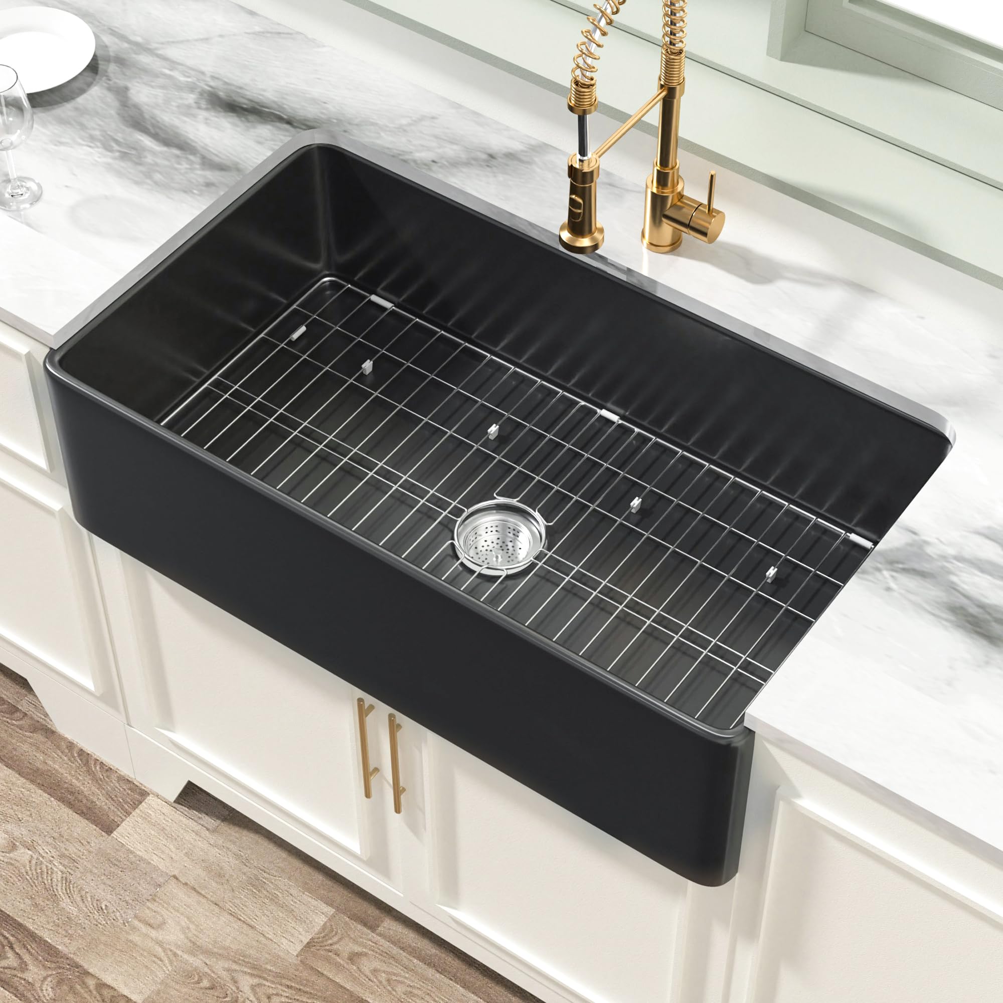 Miuara Black Farmhouse Sink 36 Inch - Extra Large Apron Front Kitchen Sink Reversible 36x20x10, Undermount Installation, Farm Ho