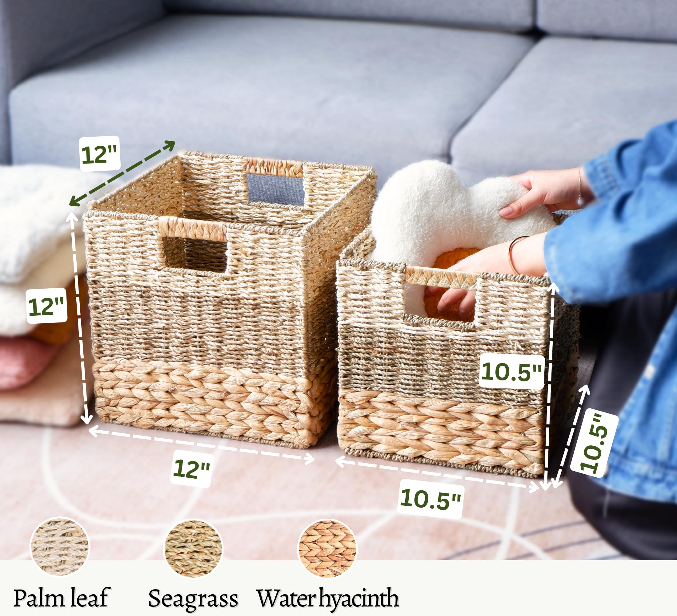 Chi An Home Wicker Storage Cubes 10.5 X 10.5, Set Of 4 Heavy Duty Hyacinth Square Baskets For Shelf, Storage Cube Bins, 11X11 Cu