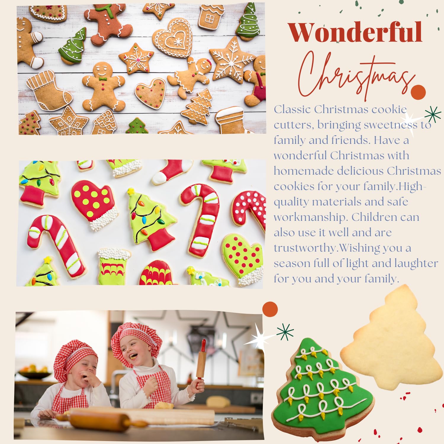 Kaishane Christmas Cookie Cutters Set, 9 Piece Holiday Cookie Cutters Shape - Gingerbread Man, Christmas Tree, Snowflake, Santa,