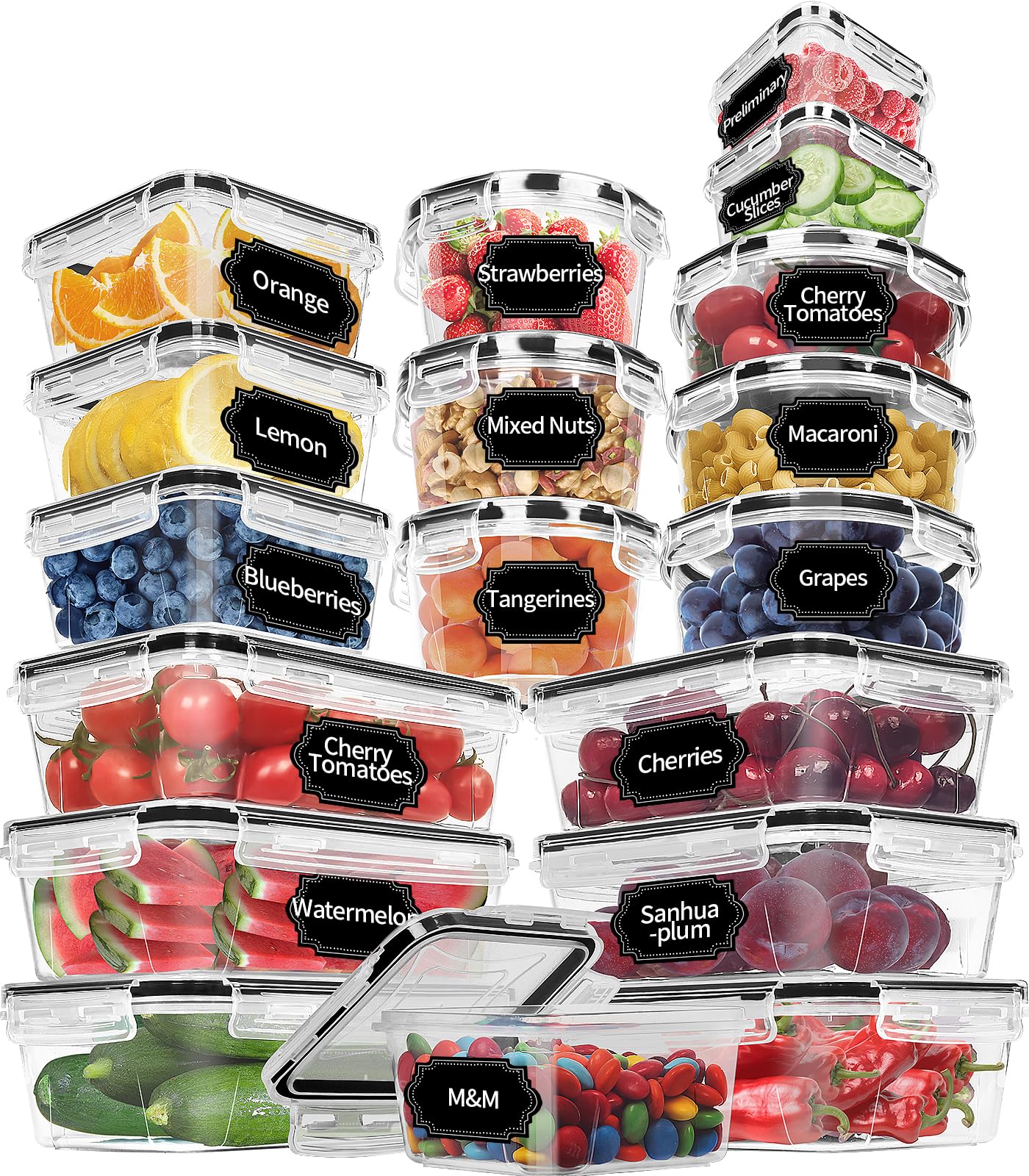 Skroam 36 Pack Food Storage Containers (18 Airtight Kitchen Storage & 18 Lids), Plastic BPA-Free Meal Prep Container for Pantry 