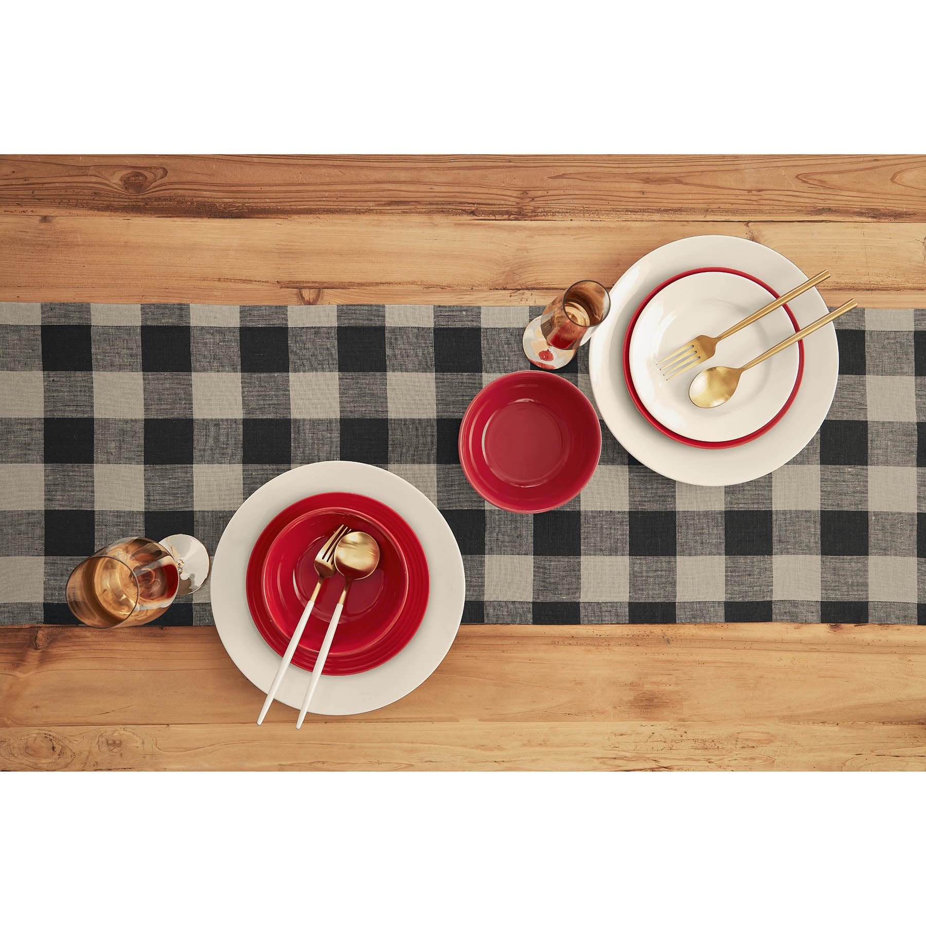 Solino Home Buffalo Check Linen Table Runner 144 Inches Long - 100% Pure Linen Natural And Black Plaid Table Runner 14 X 144 Inc