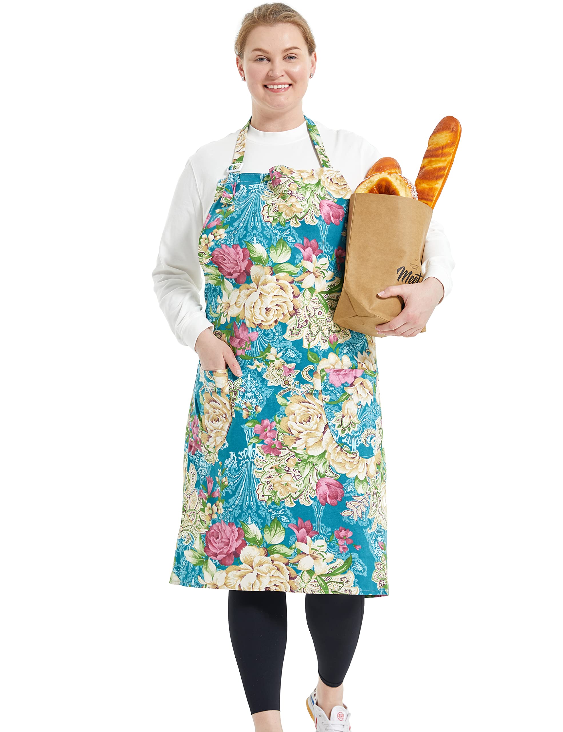 Cotton Linen Baking Plus Size Aprons For Women With Pockets Kitchen Cooking, Flower Of Wealth, 2X3X