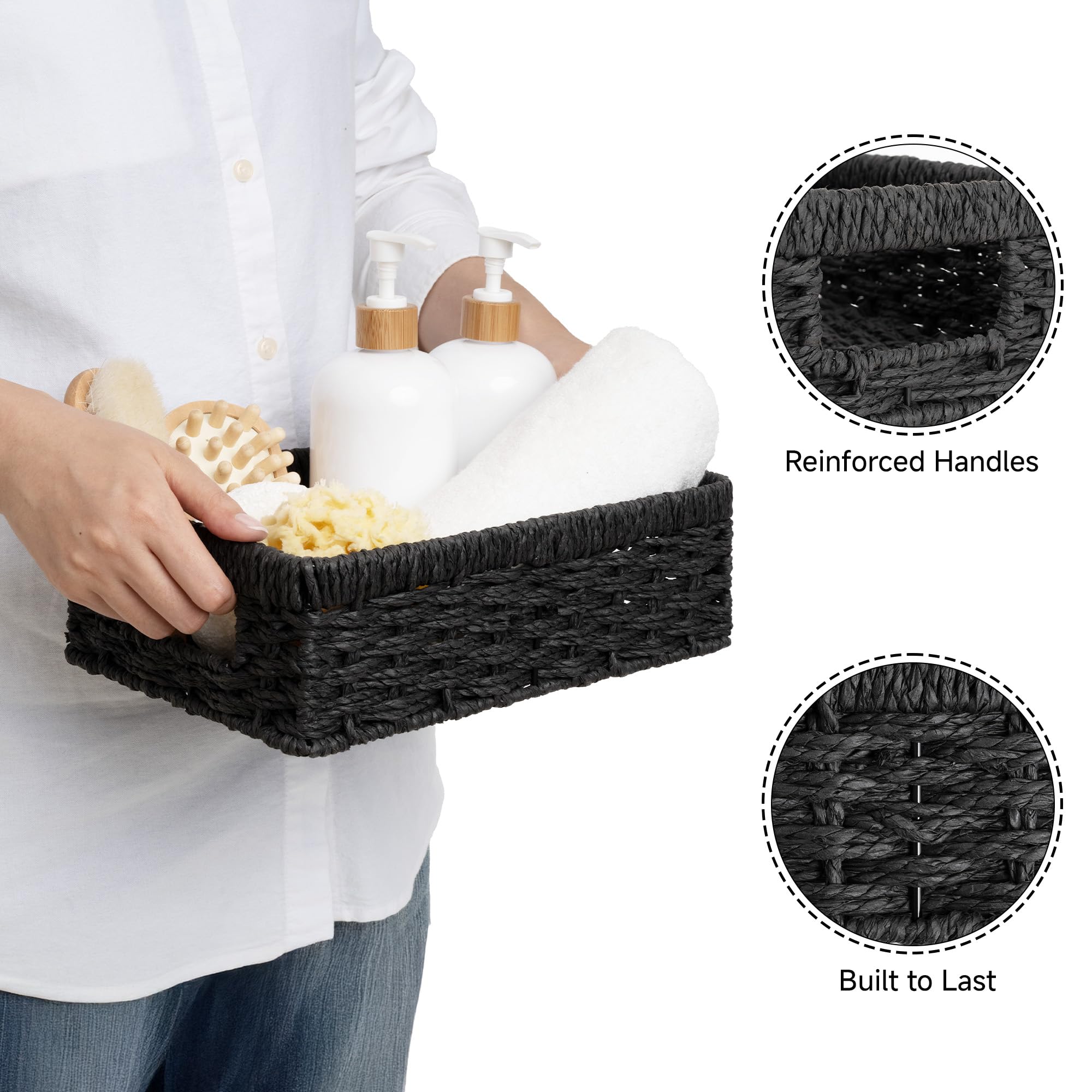 StorageWorks Wicker Basket Storage Organization, Large Woven Baskets for Organizing, Wicker Storage Basket with Handles, Water H